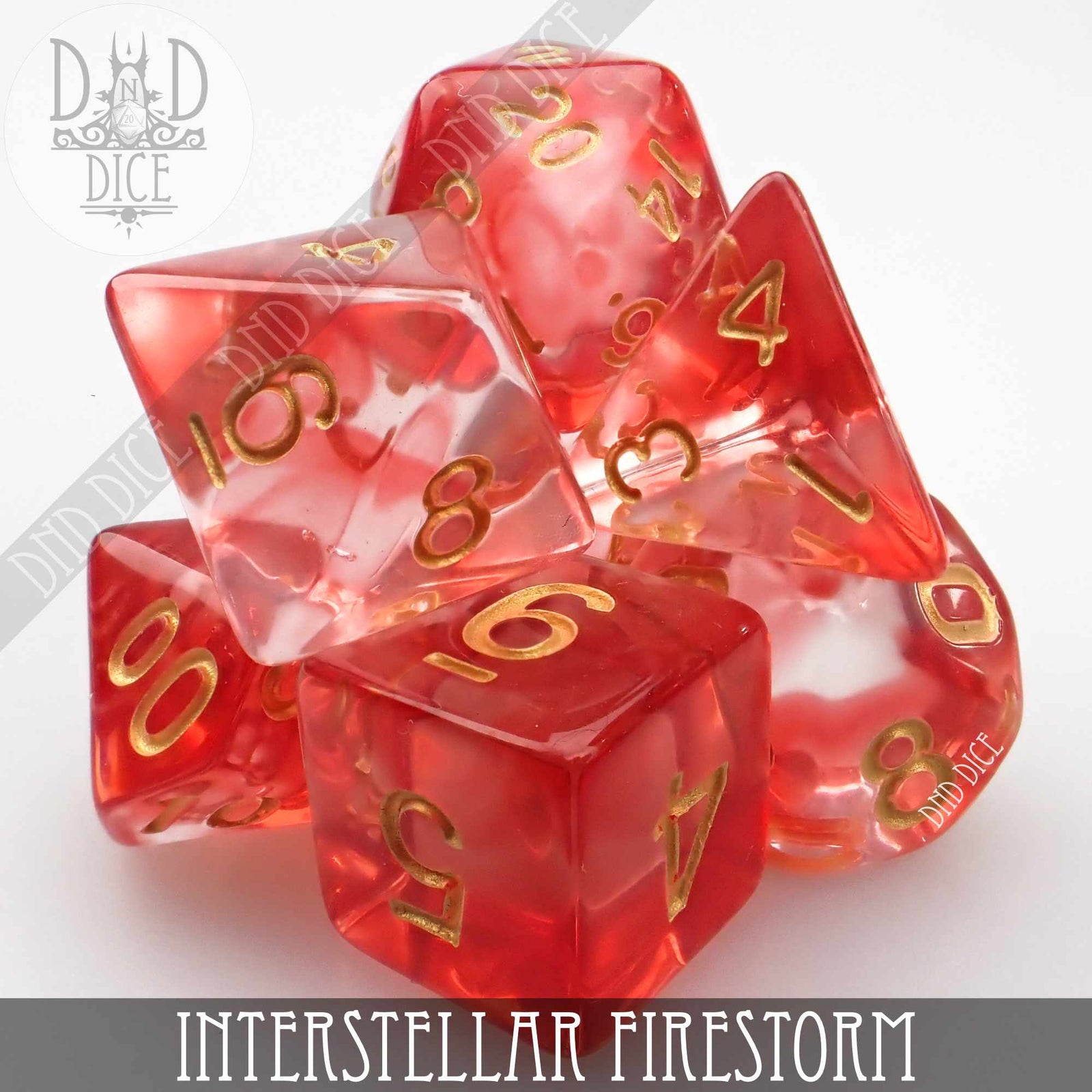 Interstellar Firestorm Dice Set by DNDDICE.COM