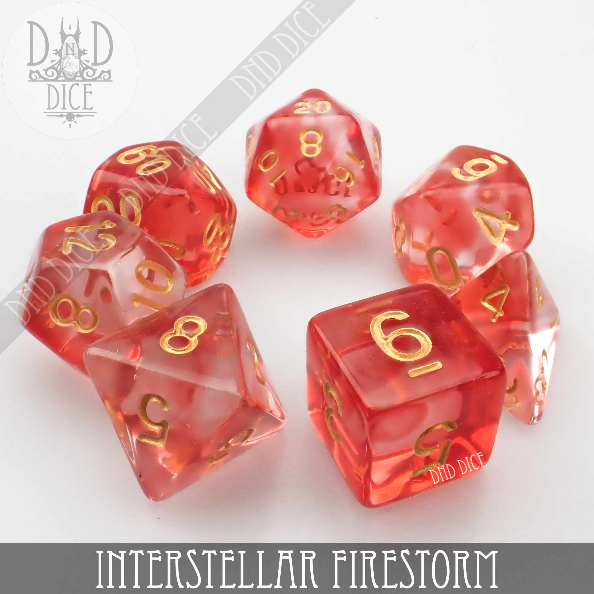 Interstellar Firestorm Dice Set by DNDDICE.COM