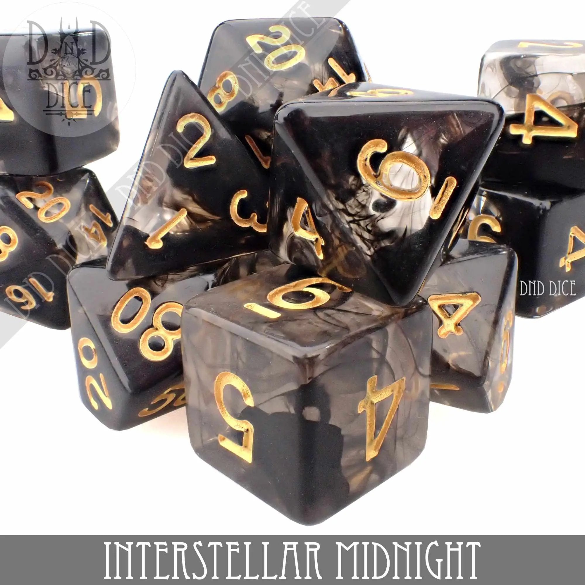 Interstellar Midnight 7 or 11 Dice Set by DNDDICE.COM