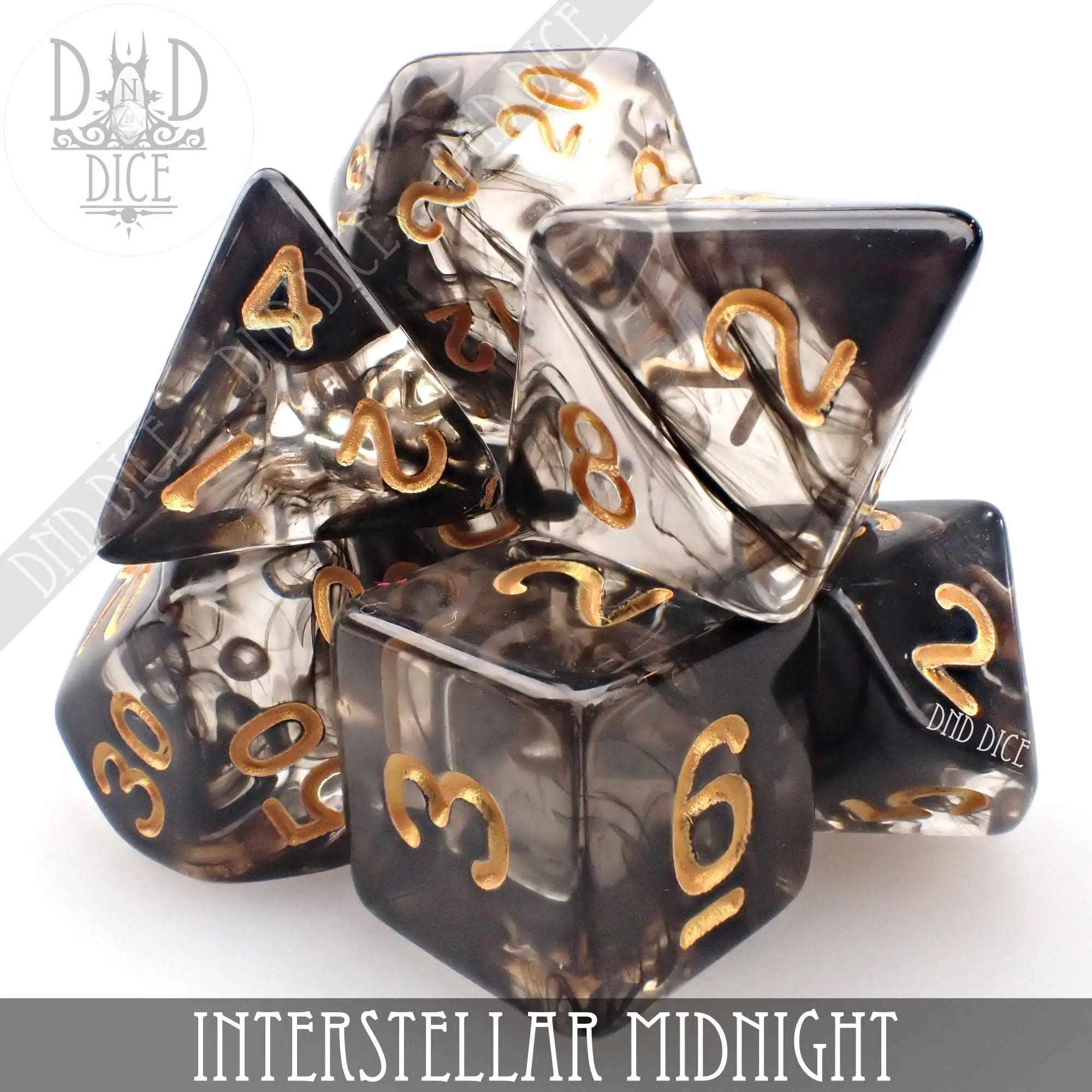 Interstellar Midnight 7 or 11 Dice Set by DNDDICE.COM