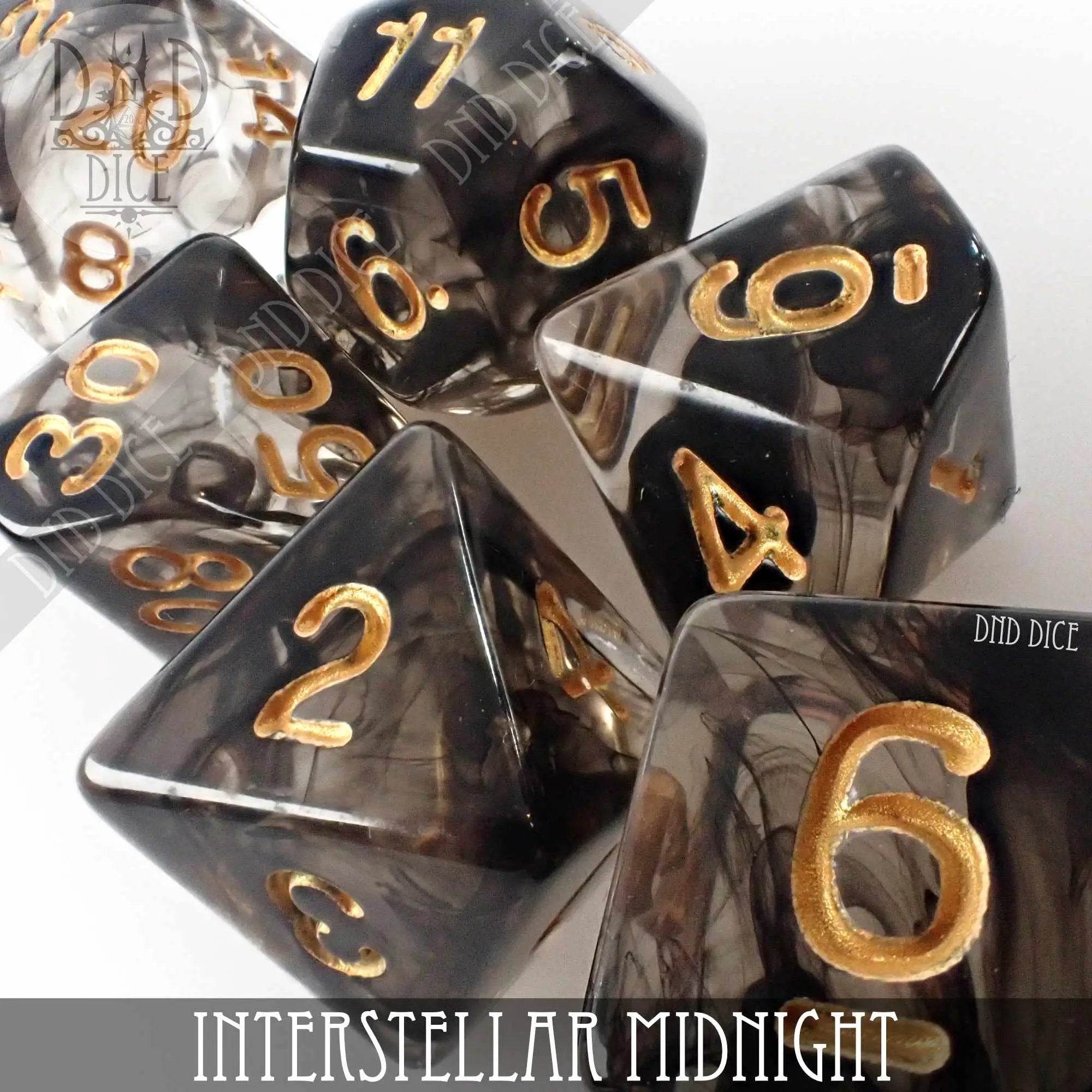 Interstellar Midnight 7 or 11 Dice Set by DNDDICE.COM