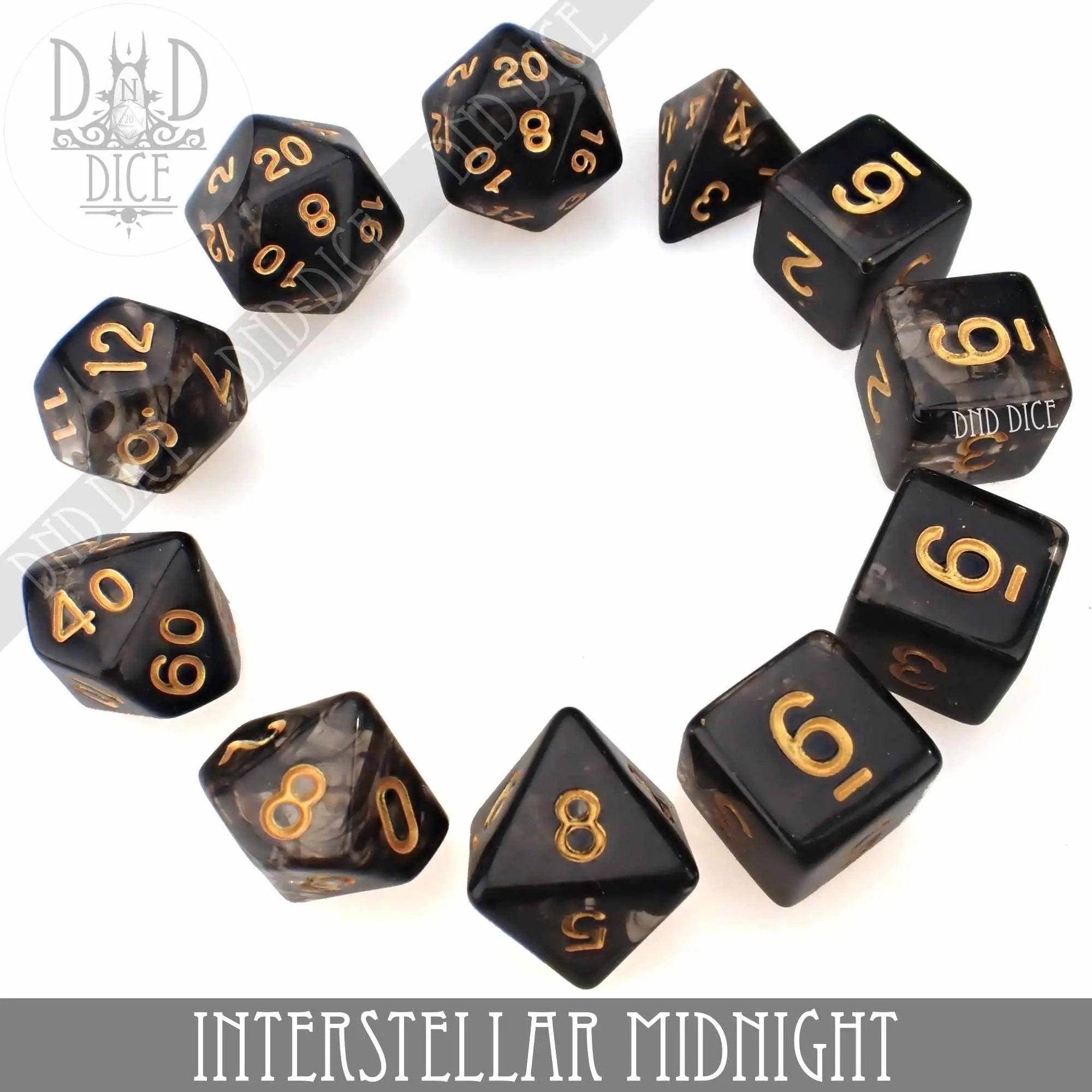 Interstellar Midnight 7 or 11 Dice Set by DNDDICE.COM