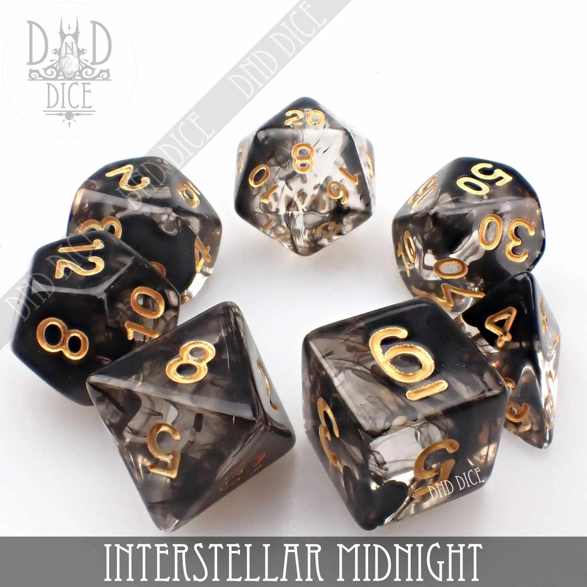 Interstellar Midnight 7 or 11 Dice Set by DNDDICE.COM