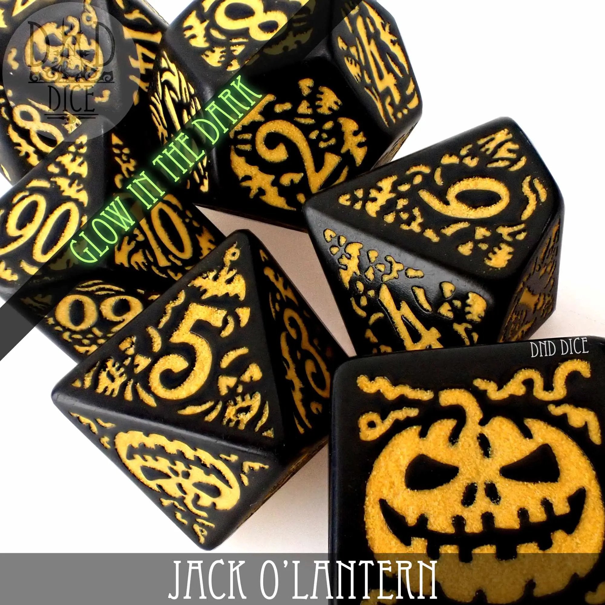 Jack O’Lantern Glow in the Dark Dice Set by DNDDICE.COM