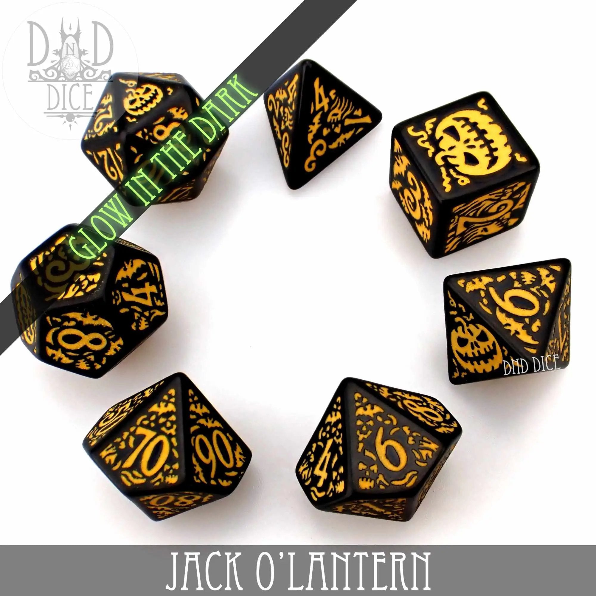 Jack O’Lantern Glow in the Dark Dice Set by DNDDICE.COM