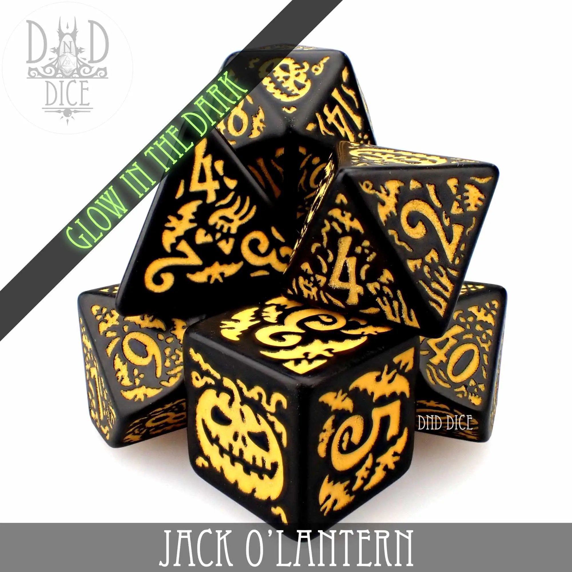 Jack O’Lantern Glow in the Dark Dice Set by DNDDICE.COM