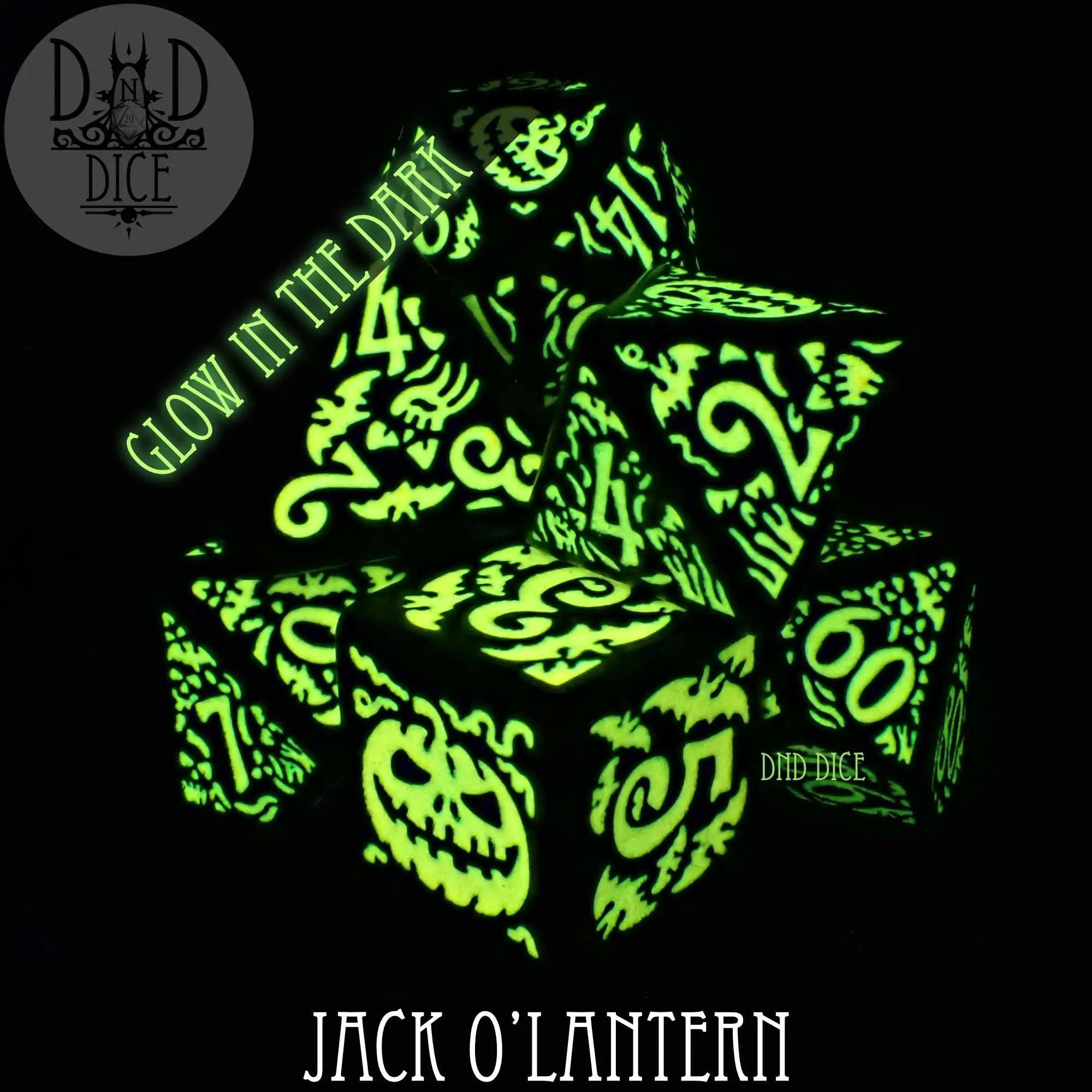 Jack O’Lantern Glow in the Dark Dice Set by DNDDICE.COM