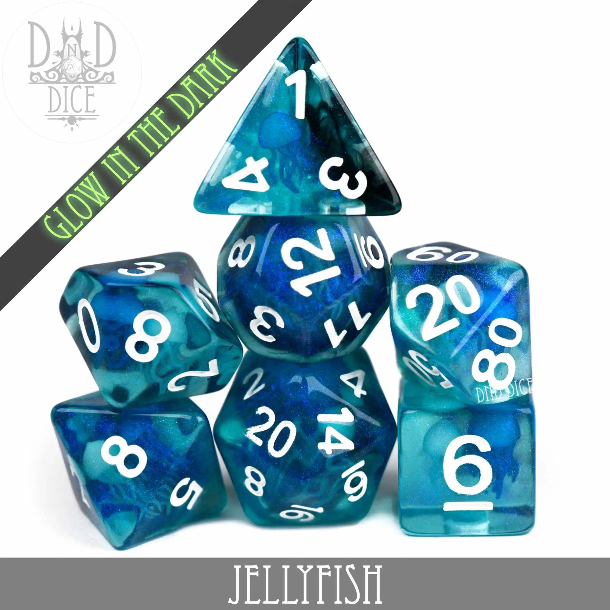 Jellyfish Glow in the Dark Dice Set by DNDDICE.COM