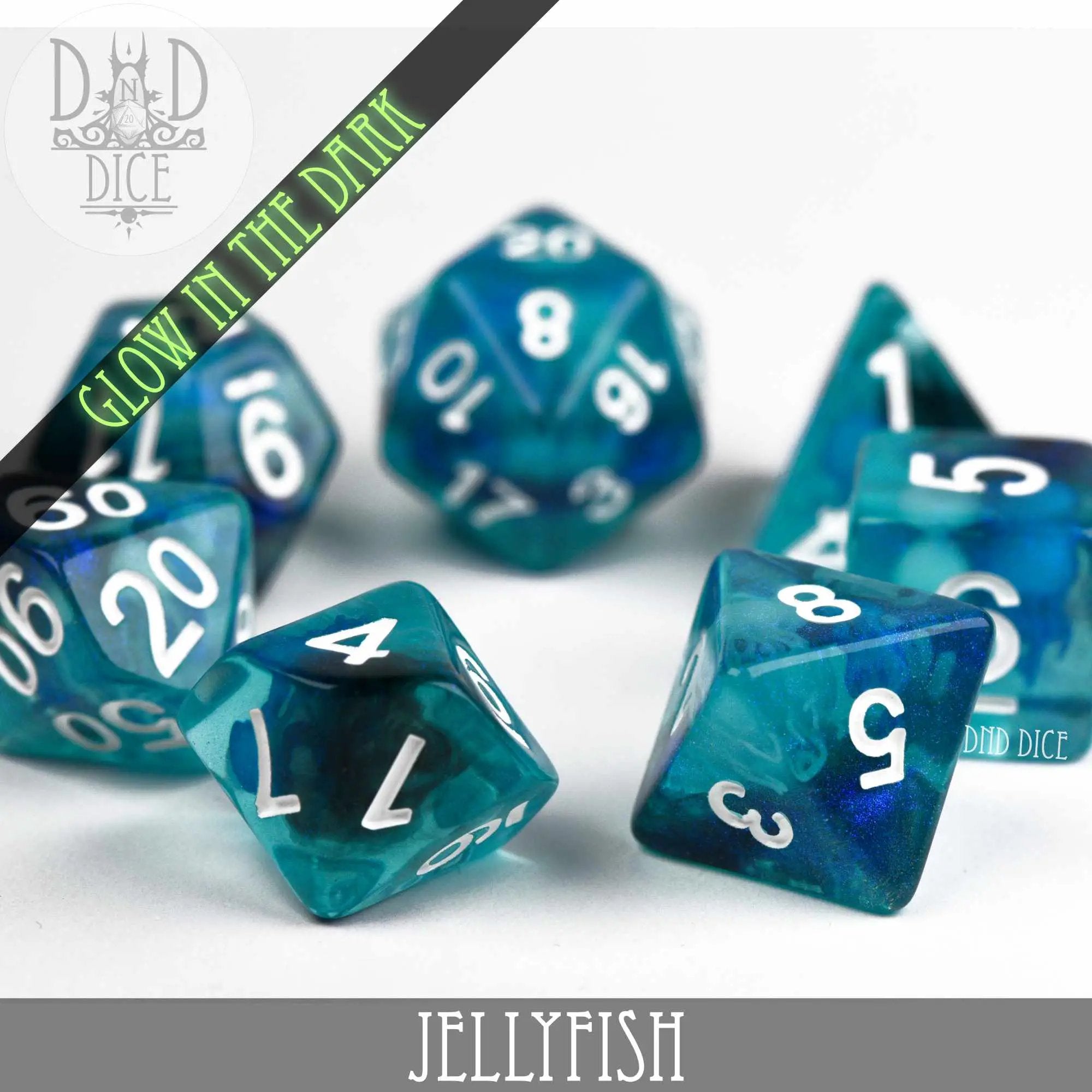 Jellyfish Glow in the Dark Dice Set by DNDDICE.COM