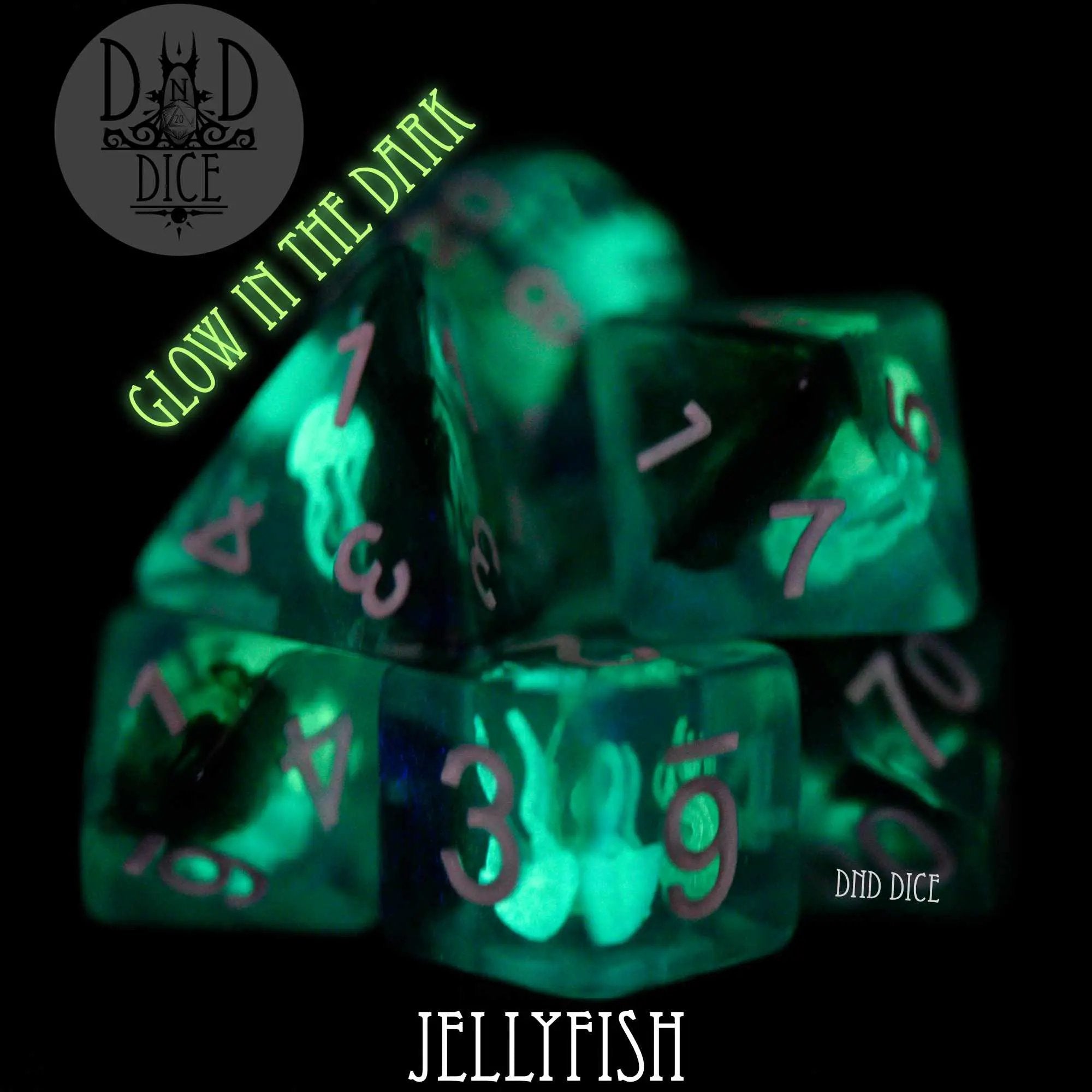 Jellyfish Glow in the Dark Dice Set by DNDDICE.COM