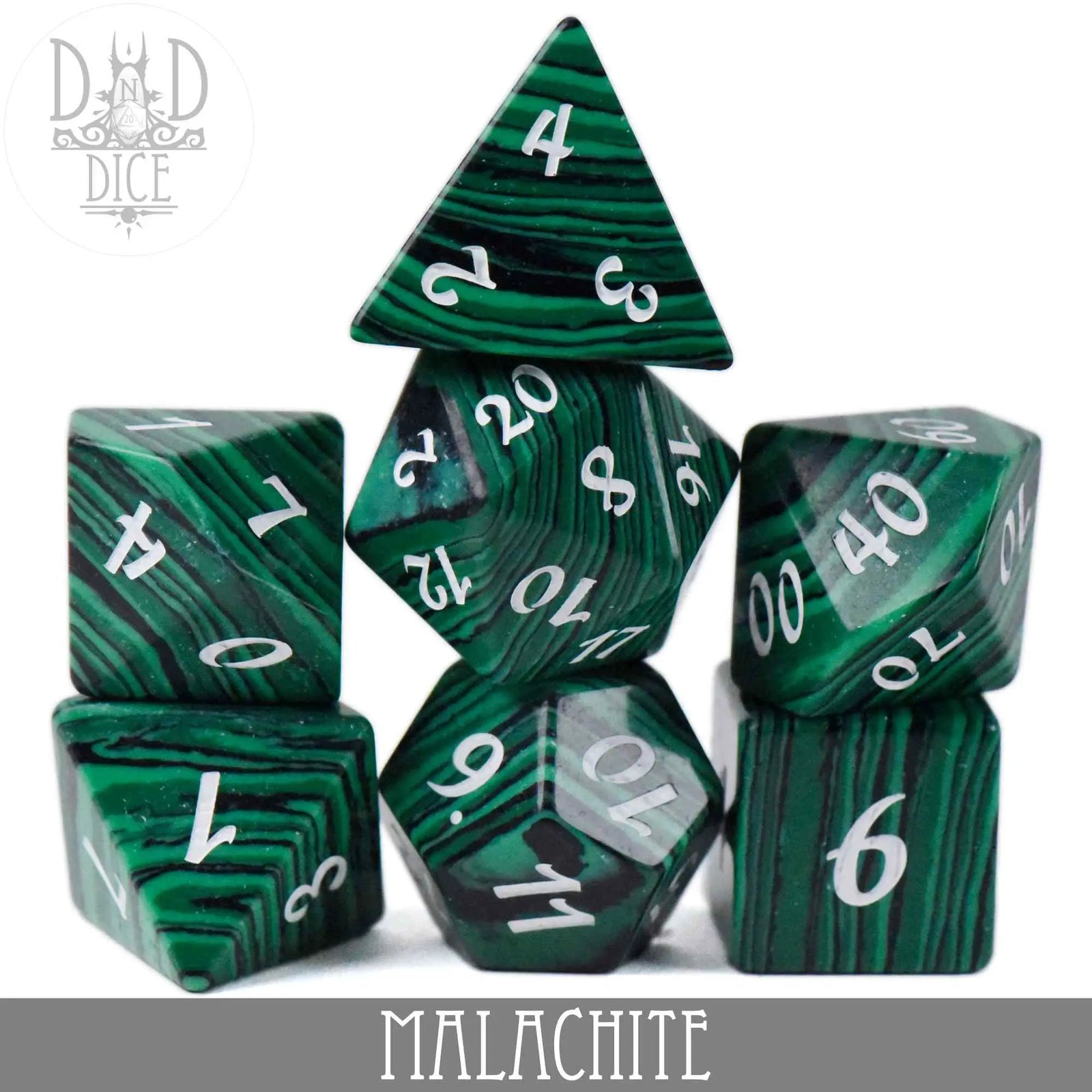 Malachite Dice Set (Gift Box) by DNDDICE.COM