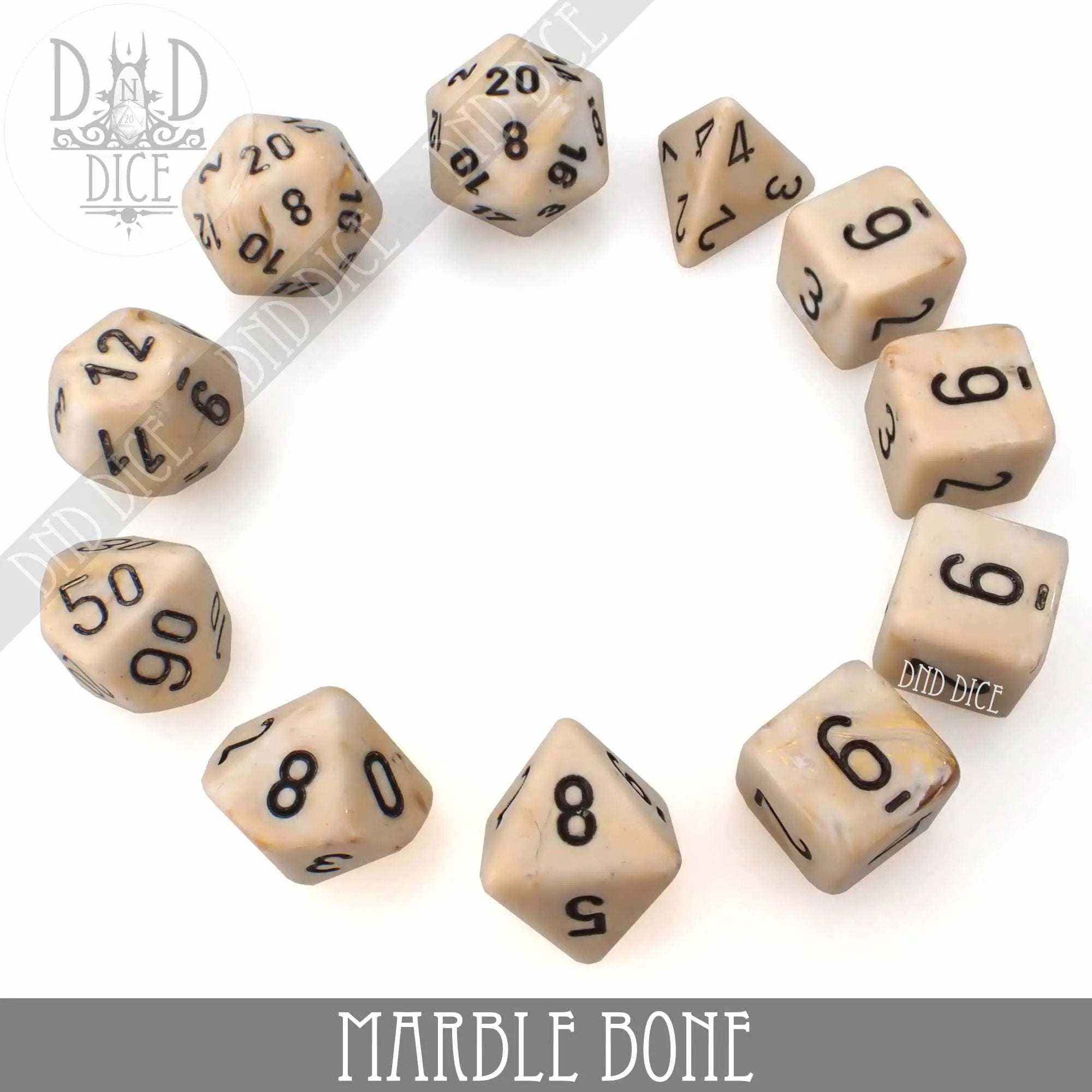 Marble Bone 7 or 11 Dice Set by DNDDICE.COM