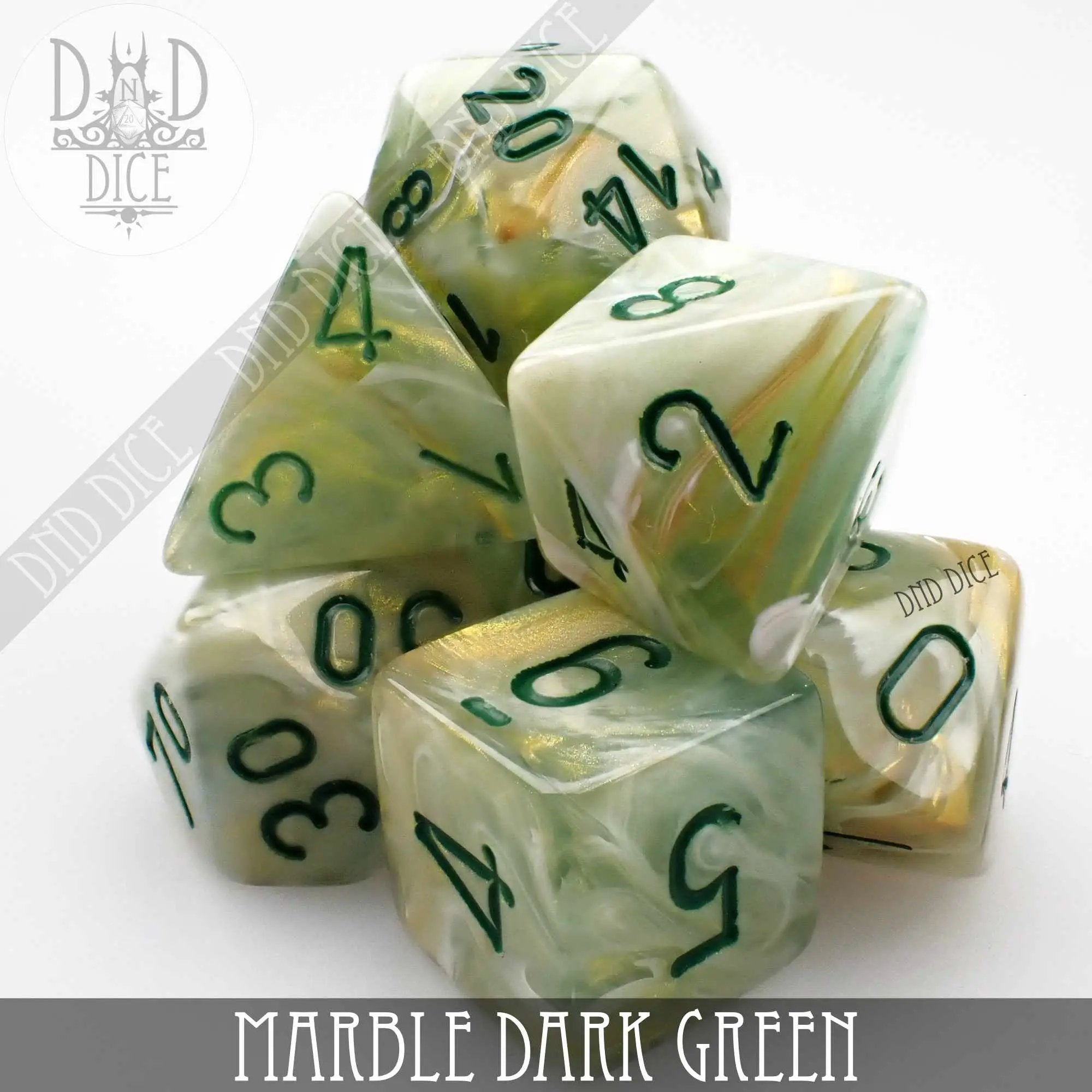 Marble Dark Green Dice Set by DNDDICE.COM