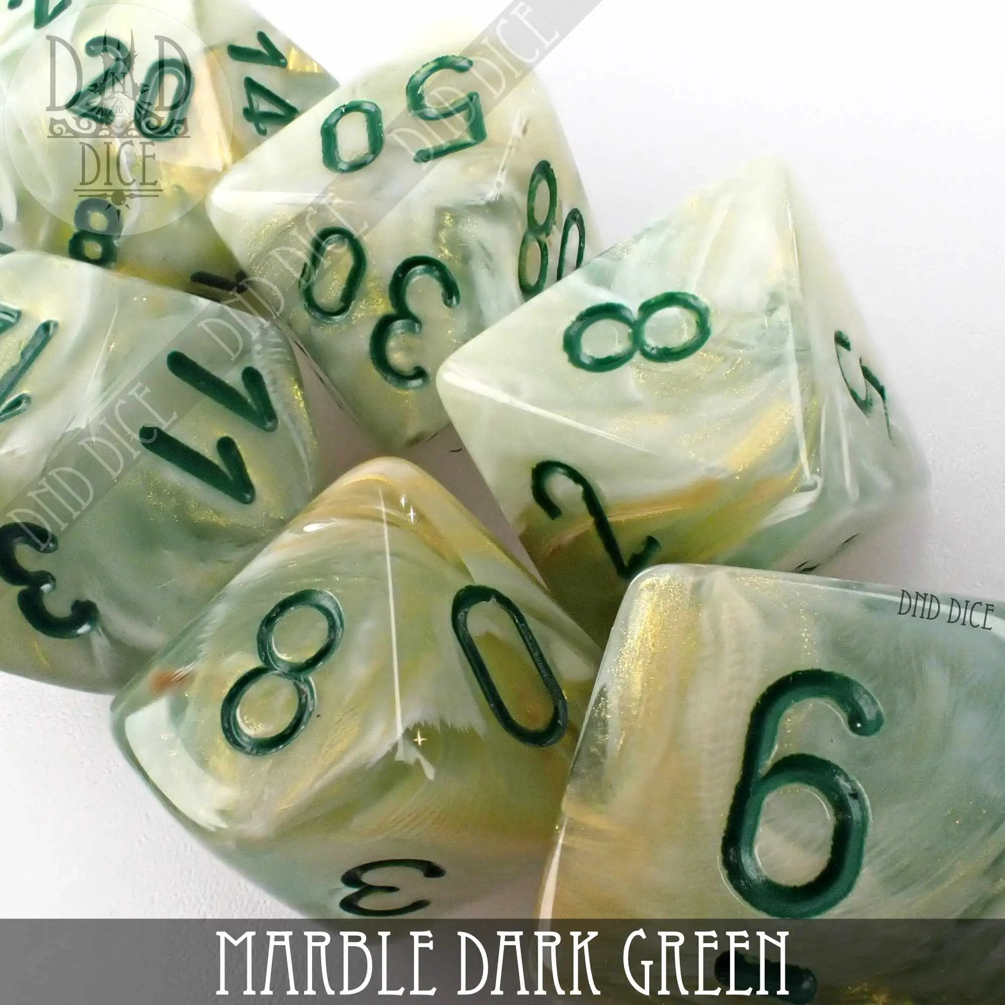 Marble Dark Green Dice Set by DNDDICE.COM
