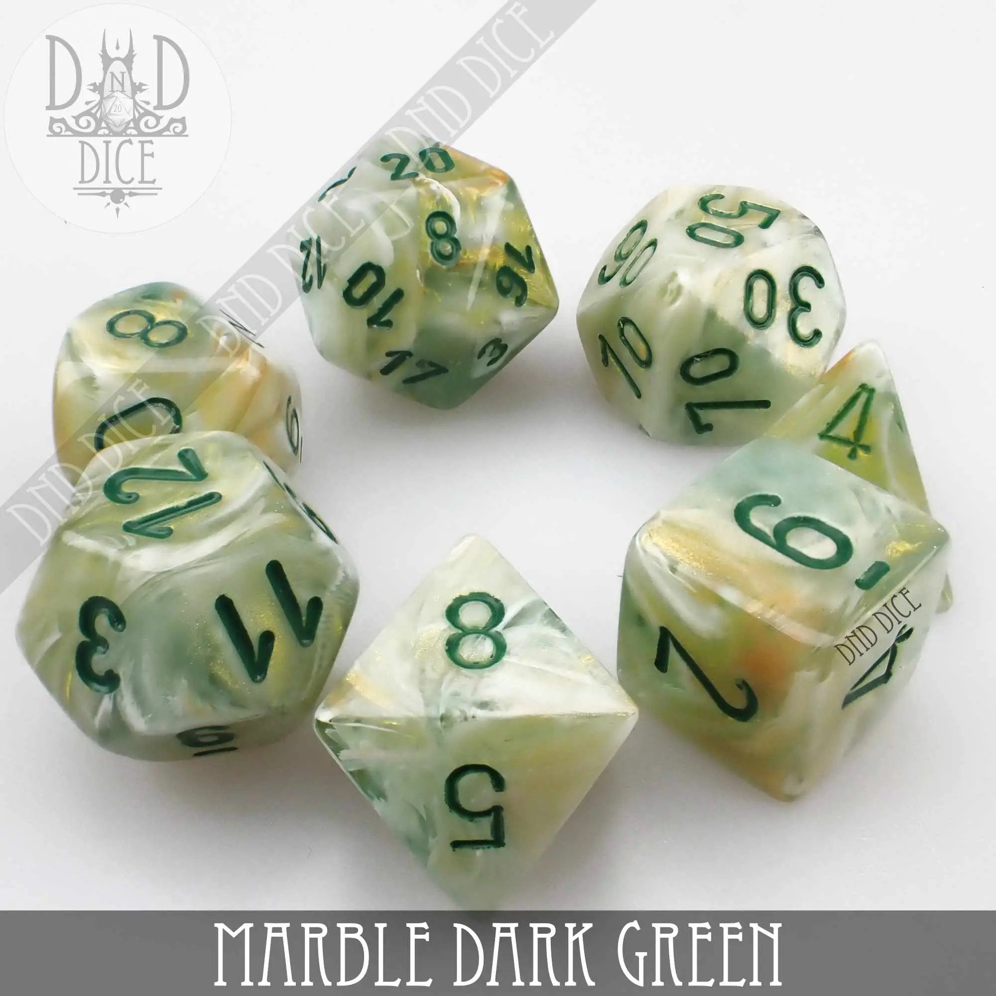 Marble Dark Green Dice Set by DNDDICE.COM