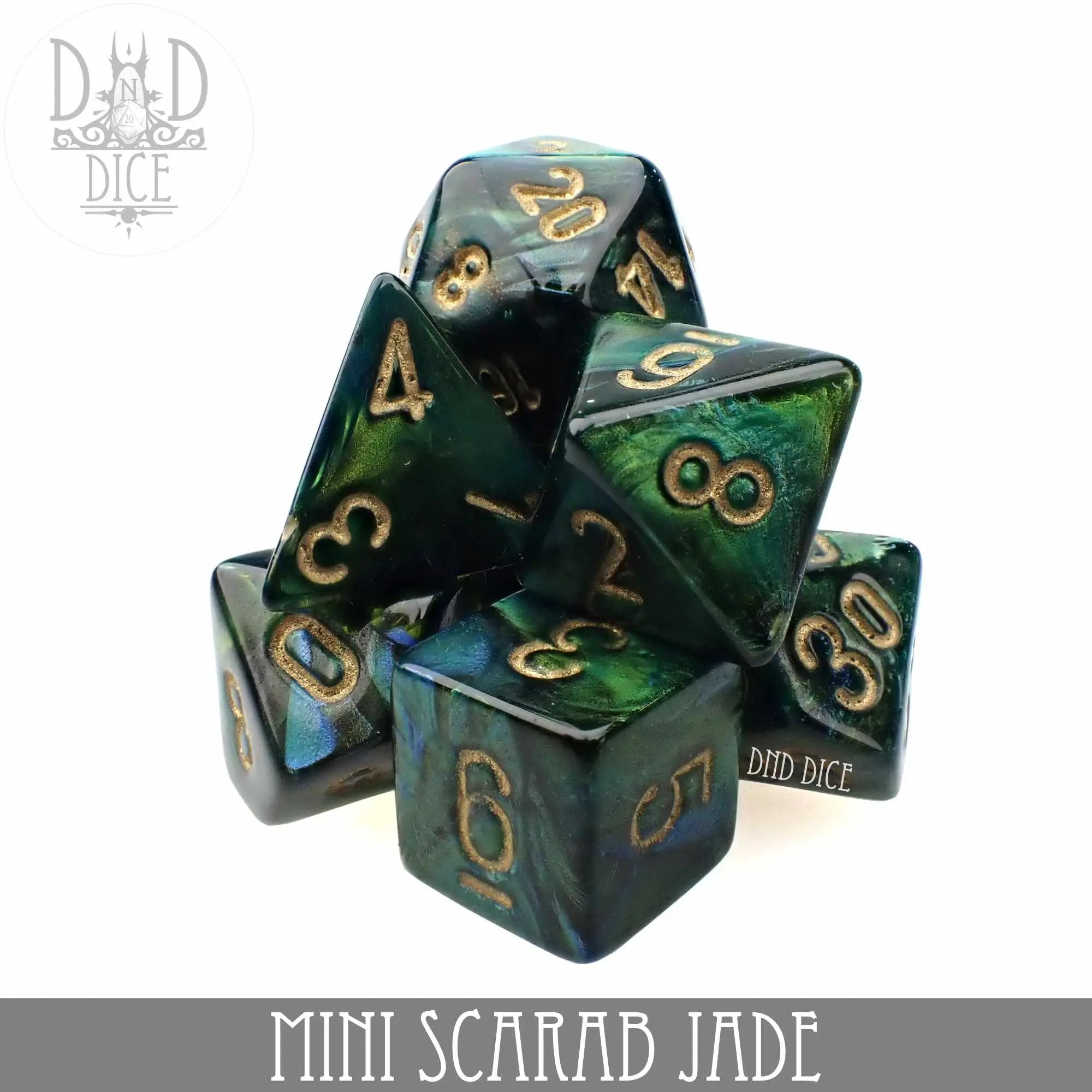 Mini Scarab Jade Dice Set (10mm) by DNDDICE.COM