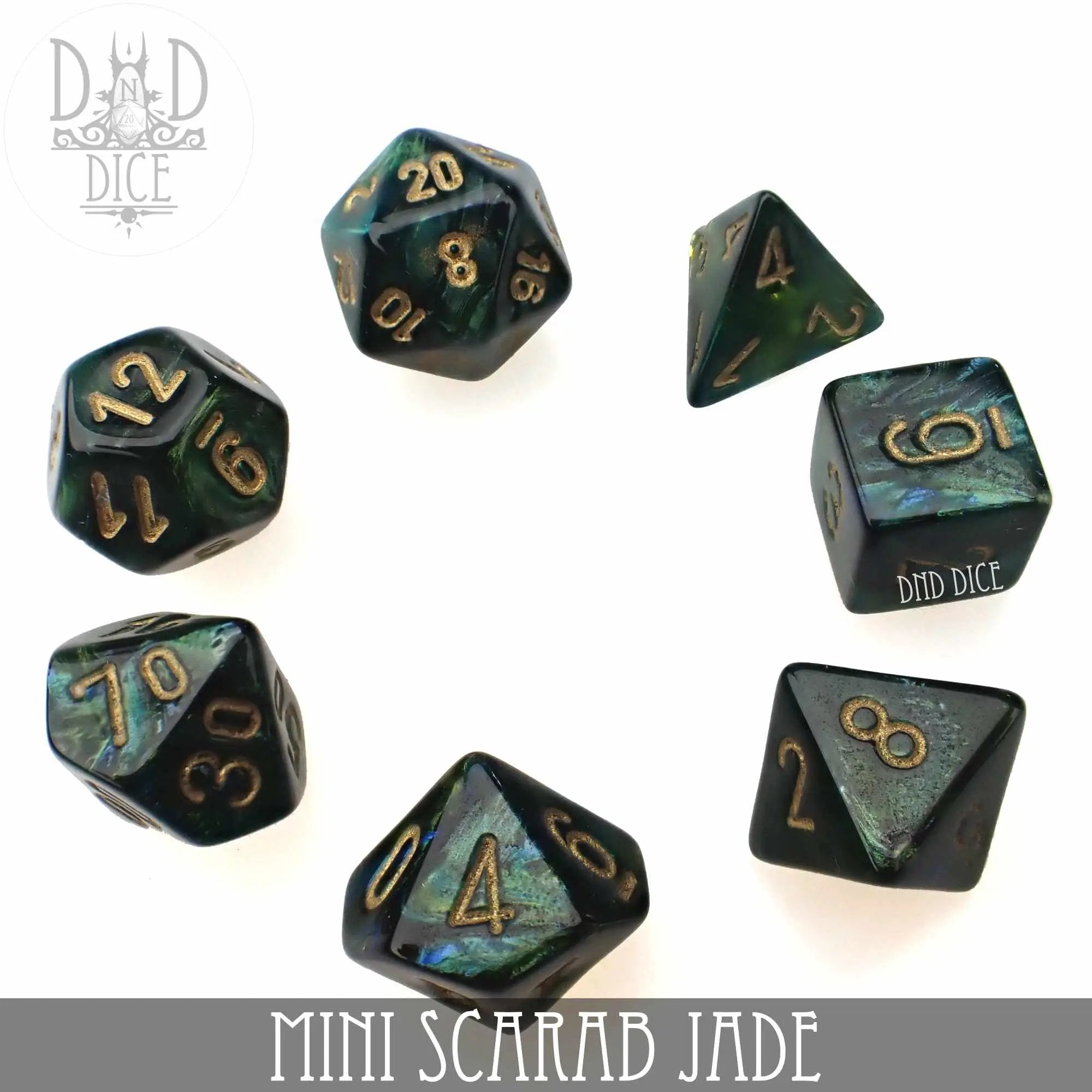 Mini Scarab Jade Dice Set (10mm) by DNDDICE.COM