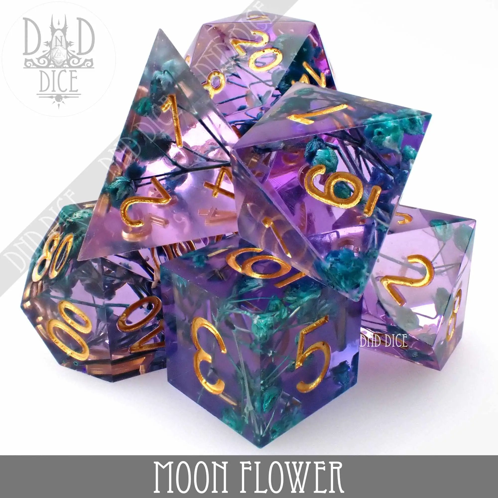 Moon Flower Handmade Dice Set by DNDDICE.COM