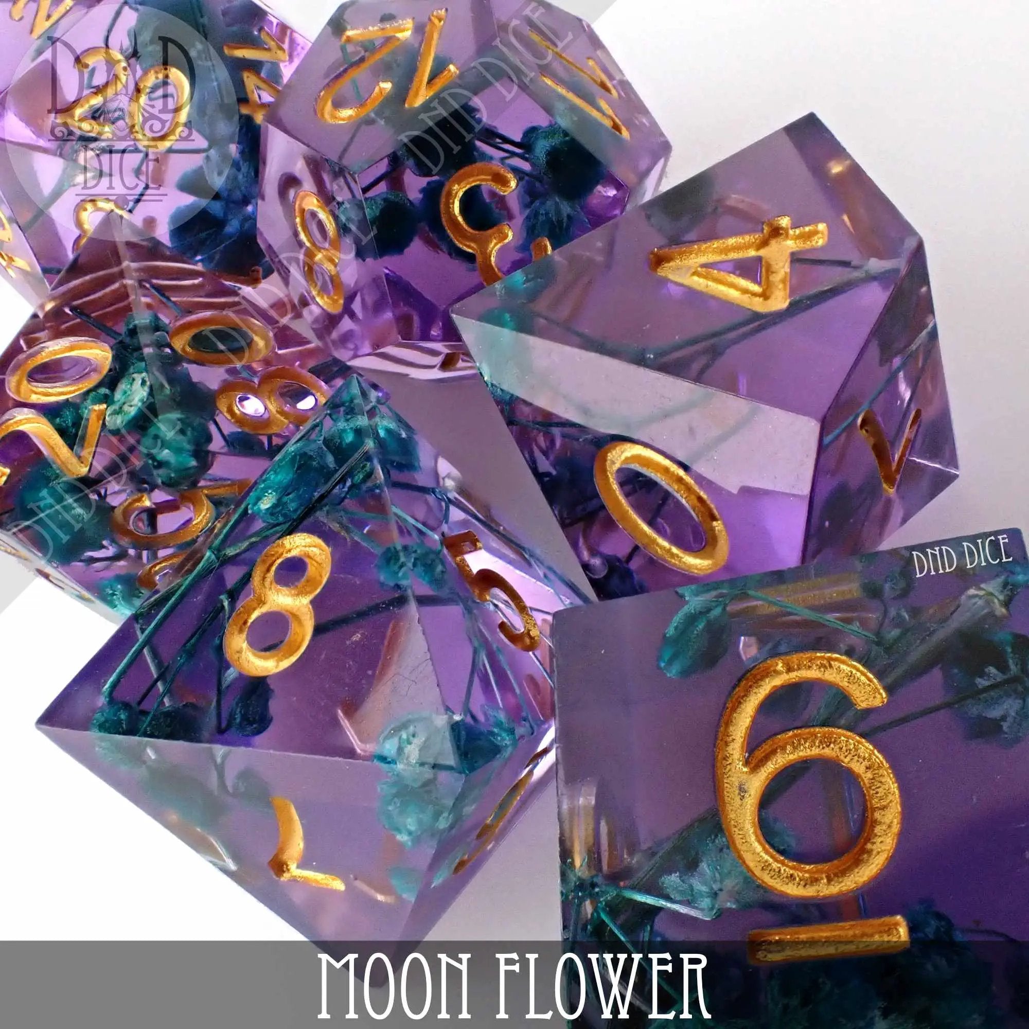 Moon Flower Handmade Dice Set by DNDDICE.COM