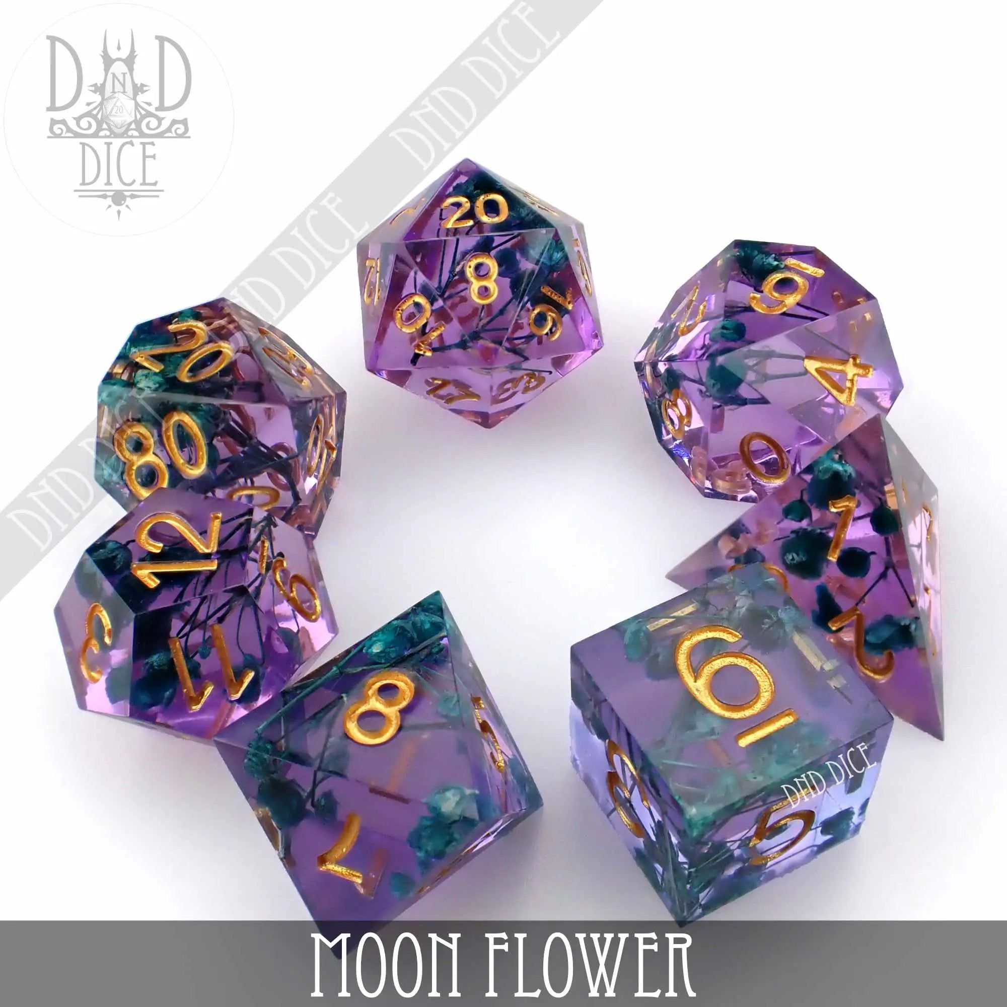 Moon Flower Handmade Dice Set by DNDDICE.COM