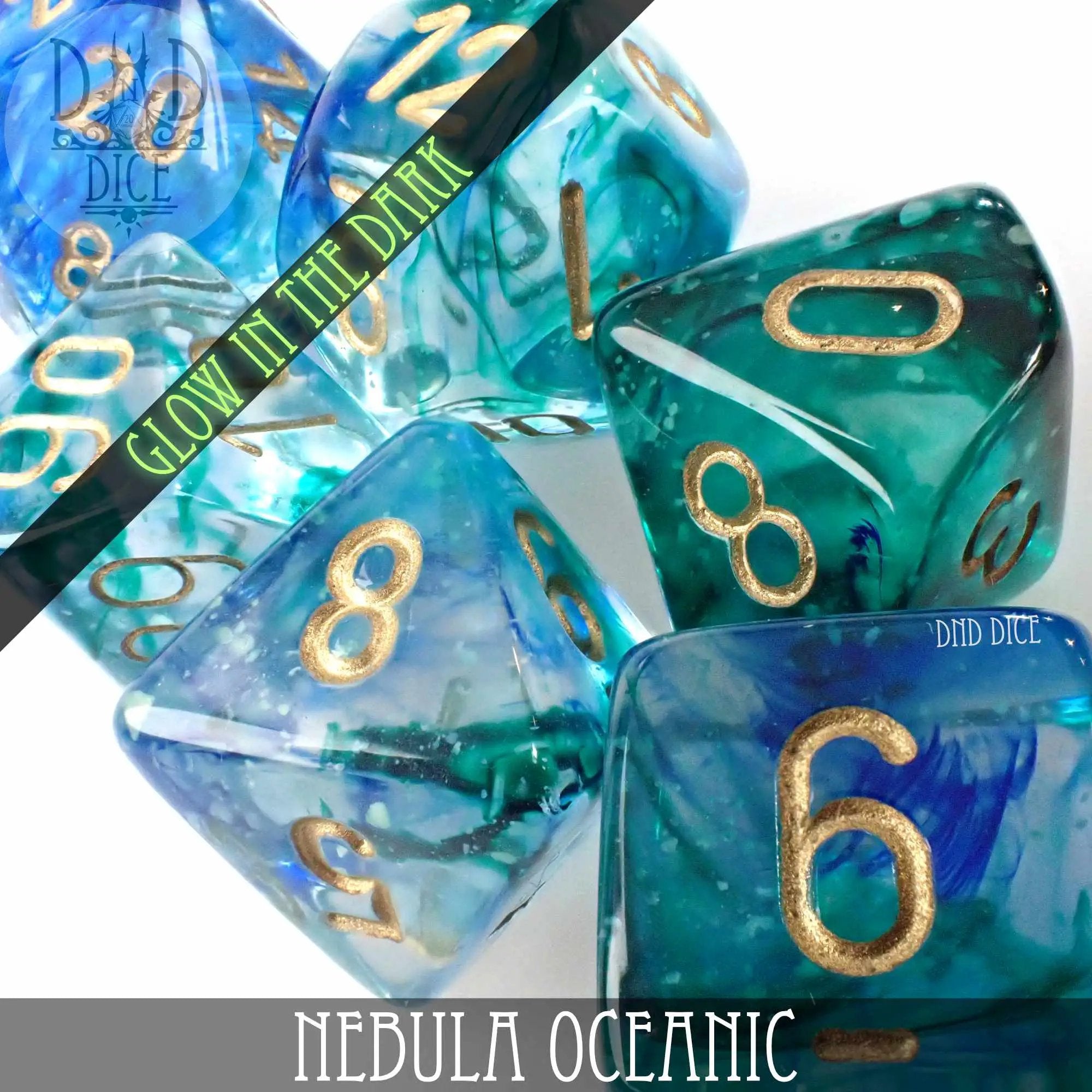 Nebula Oceanic 7 or 11 Dice Set (Glow) by DNDDICE.COM