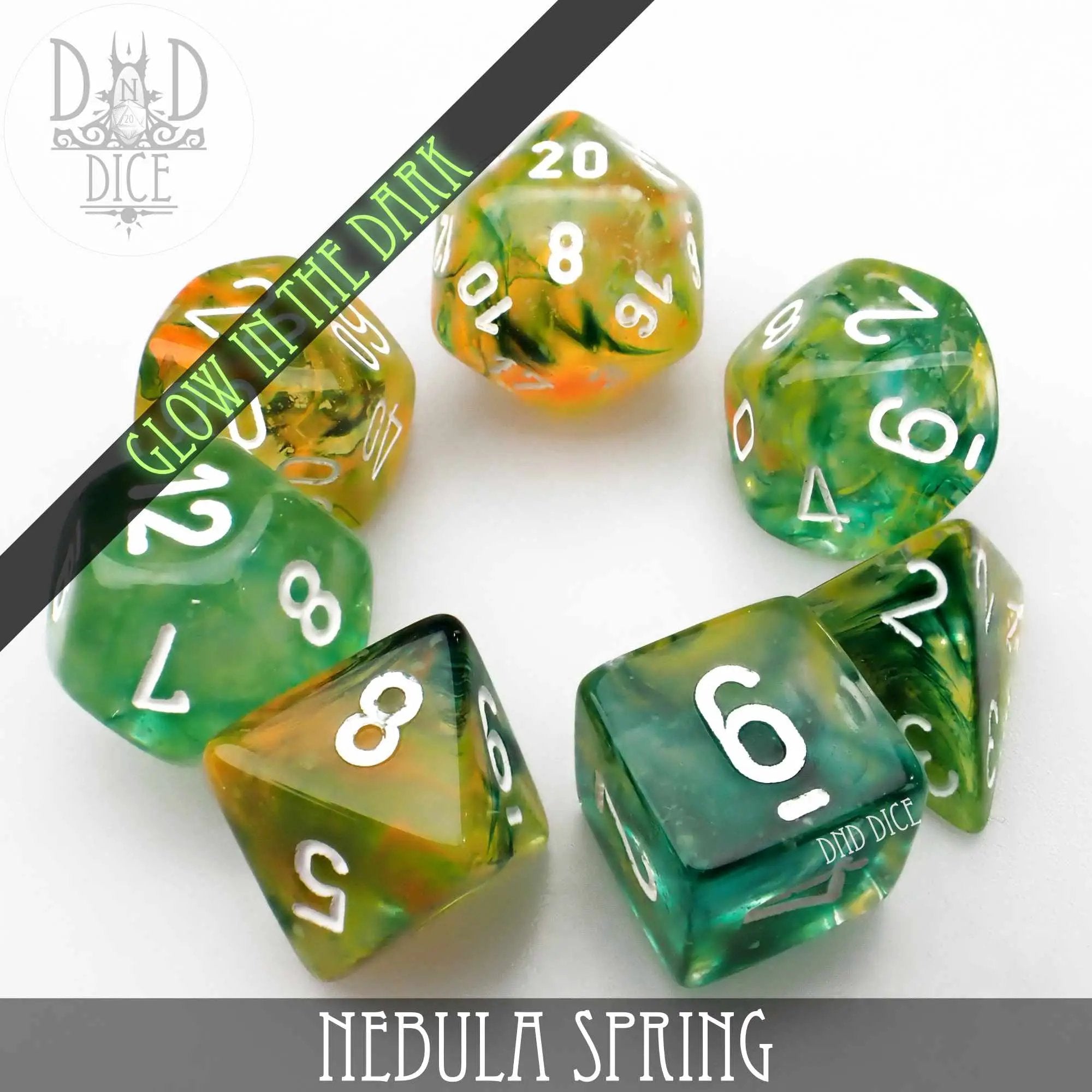 Nebula Spring Dice Set (Glow) by DNDDICE.COM