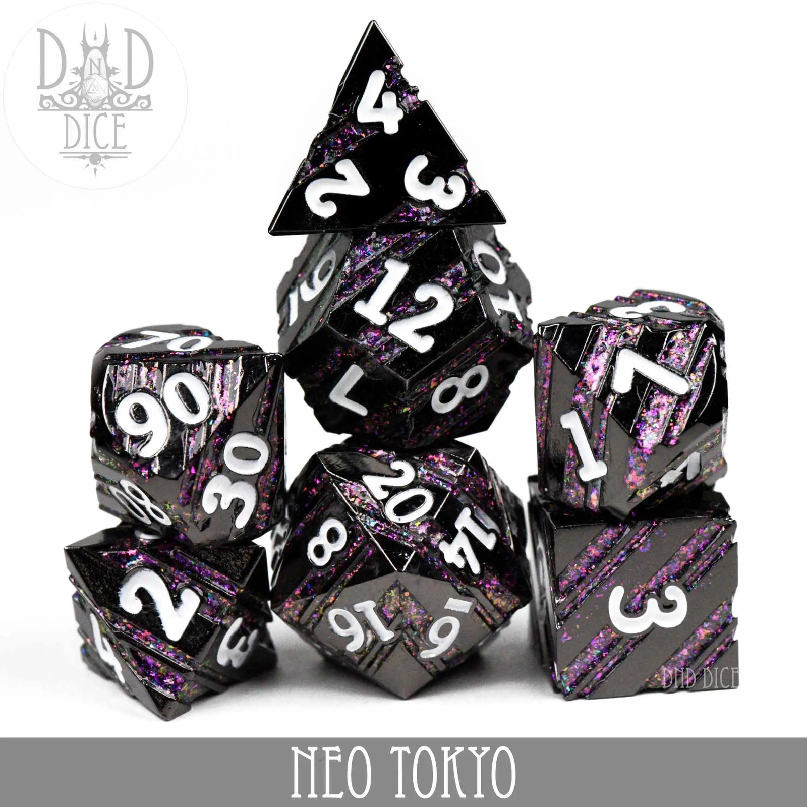 Neo Tokyo Metal Dice Set by DNDDICE.COM