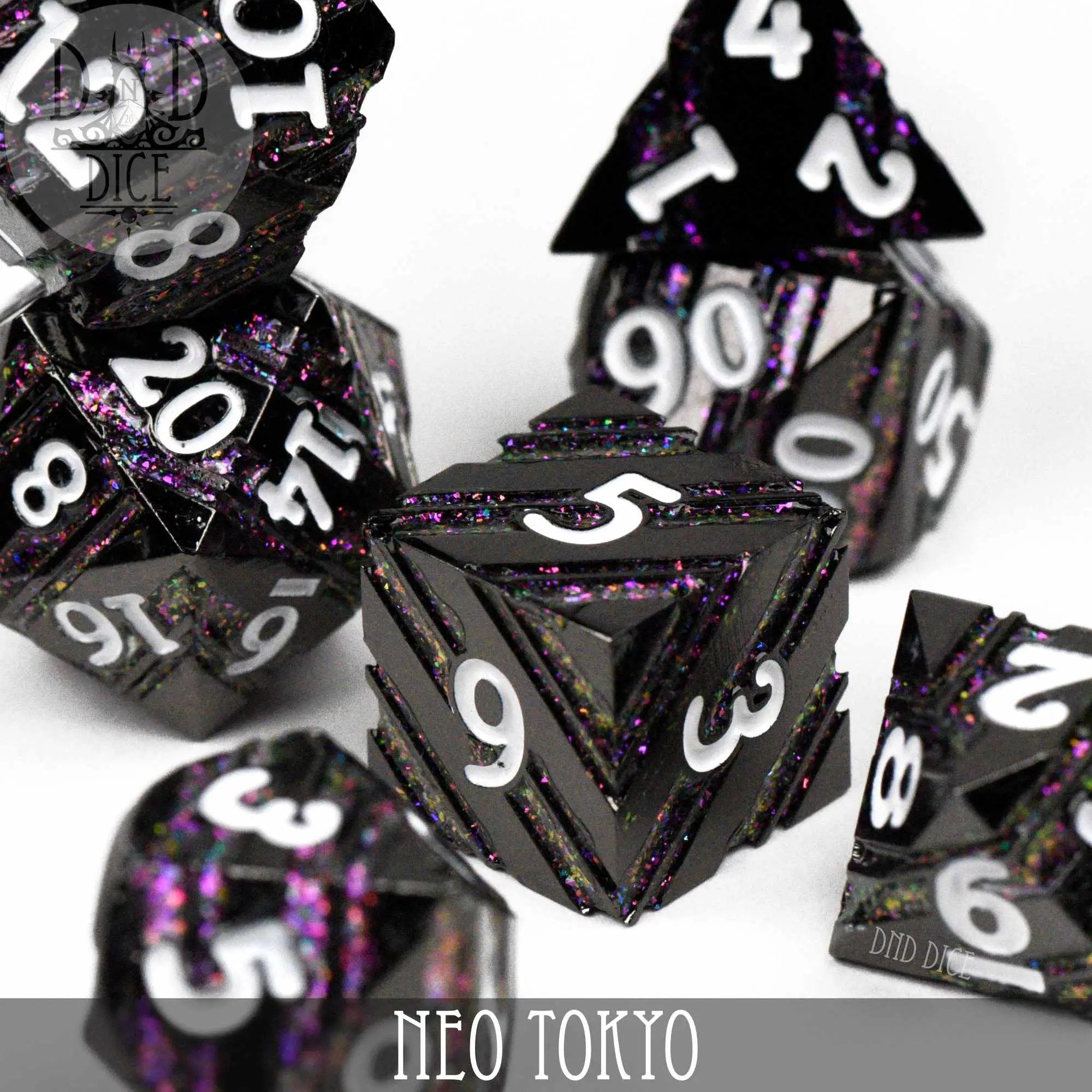 Neo Tokyo Metal Dice Set by DNDDICE.COM