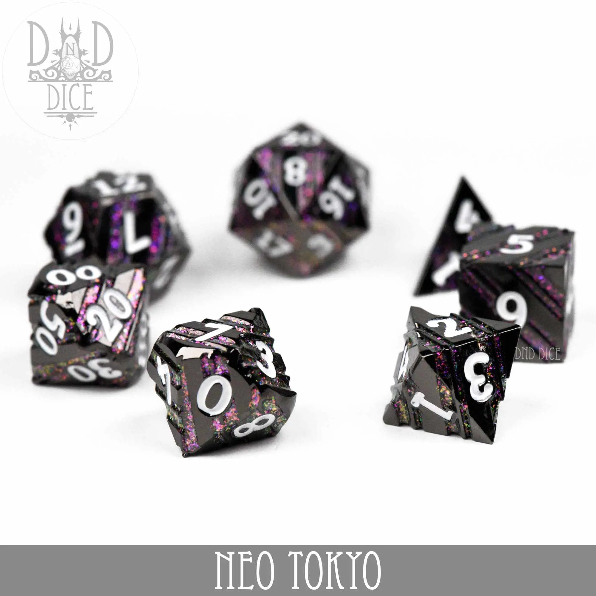 Neo Tokyo Metal Dice Set by DNDDICE.COM