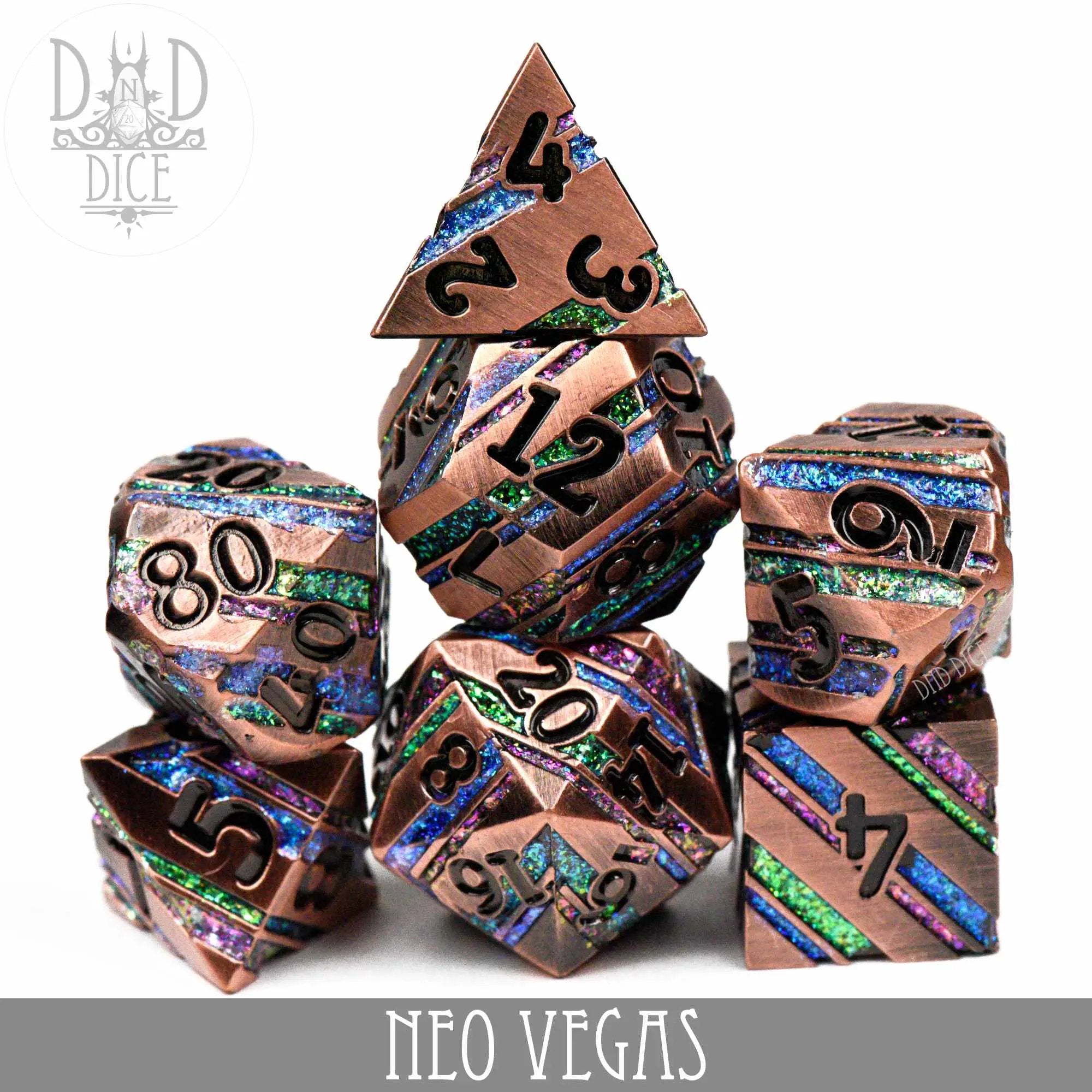 Neo Vegas Metal Dice Set by DNDDICE.COM