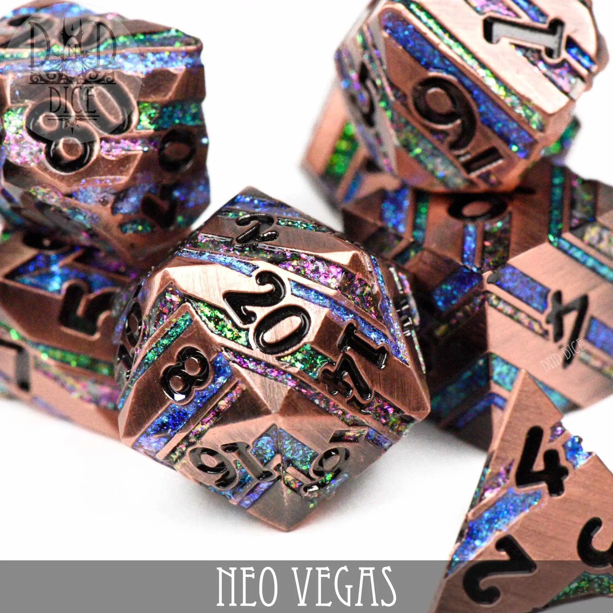Neo Vegas Metal Dice Set by DNDDICE.COM