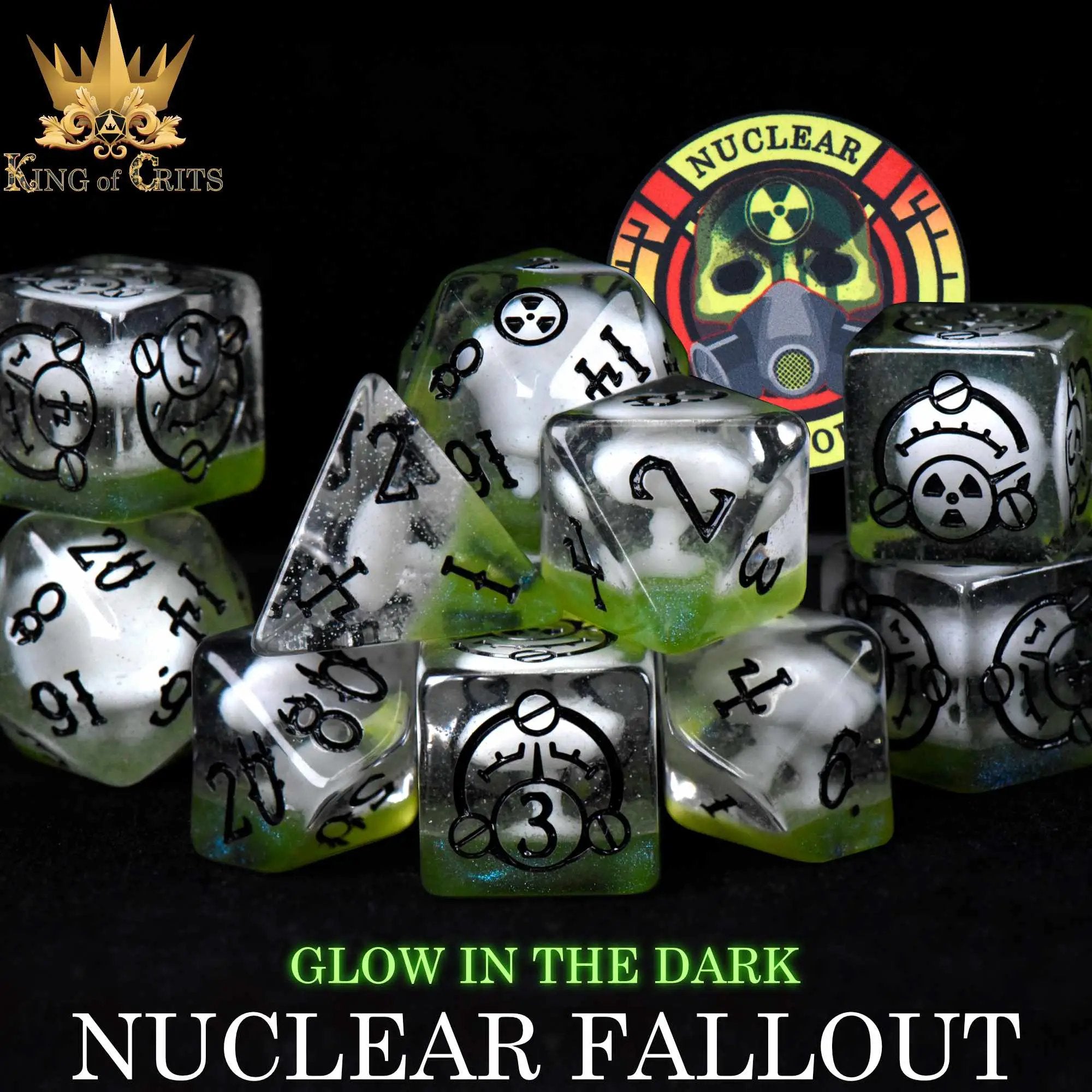Nuclear Fallout 11 Dice Set (Glow) by DNDDICE.COM