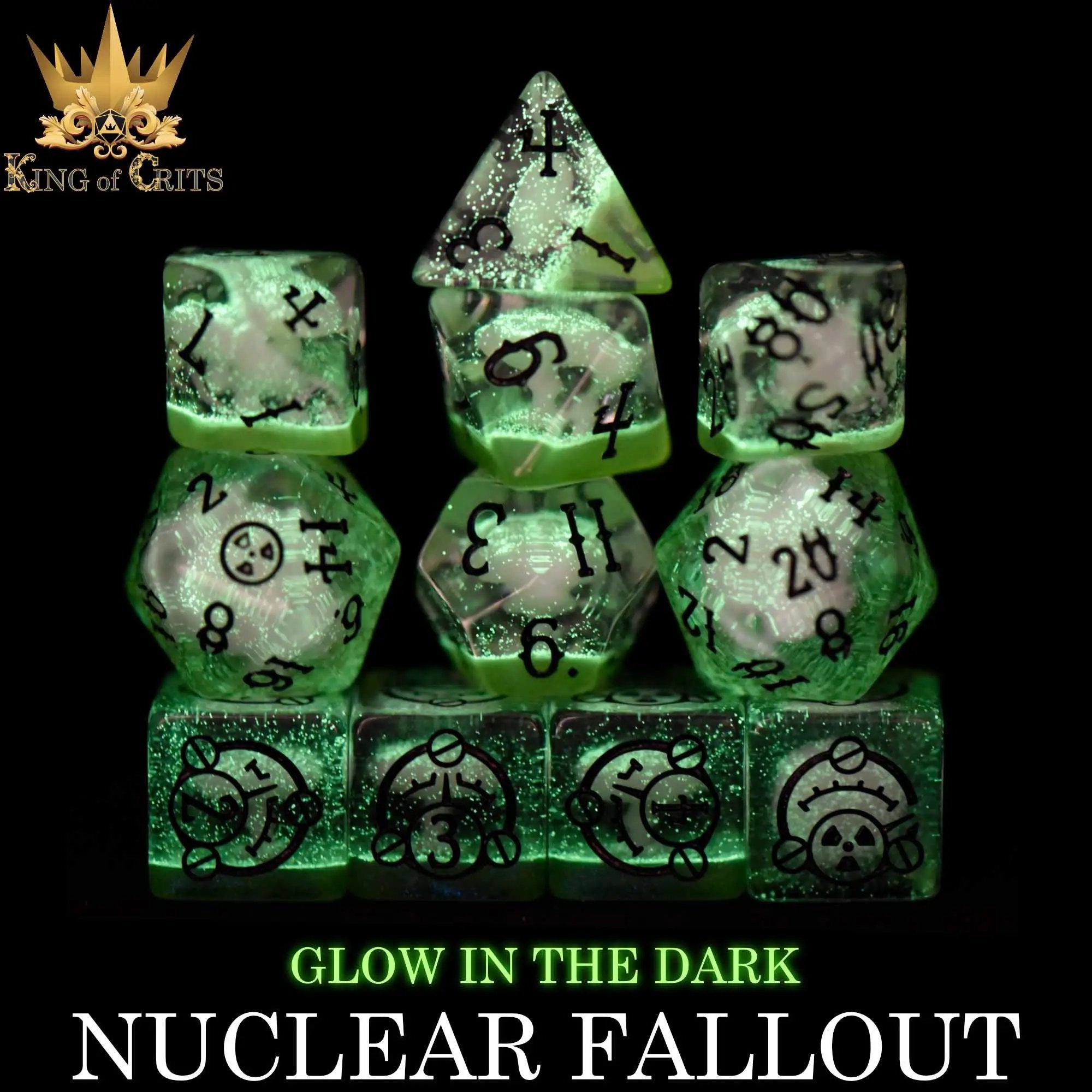 Nuclear Fallout 11 Dice Set (Glow) by DNDDICE.COM