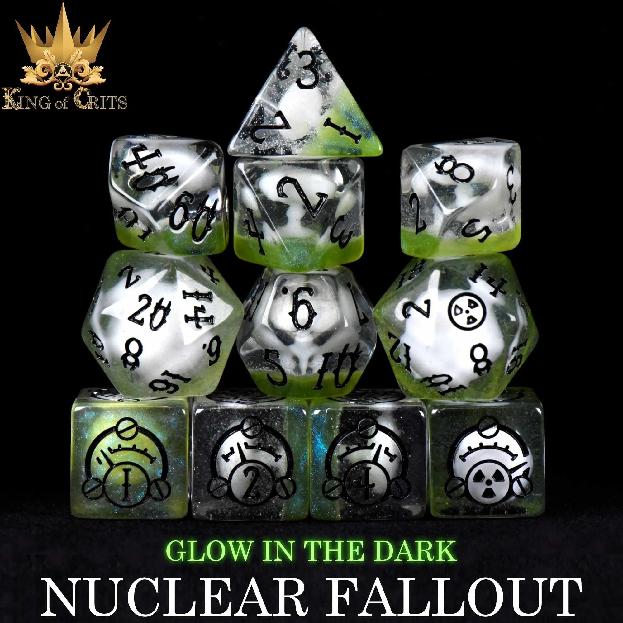 Nuclear Fallout 11 Dice Set (Glow) by DNDDICE.COM