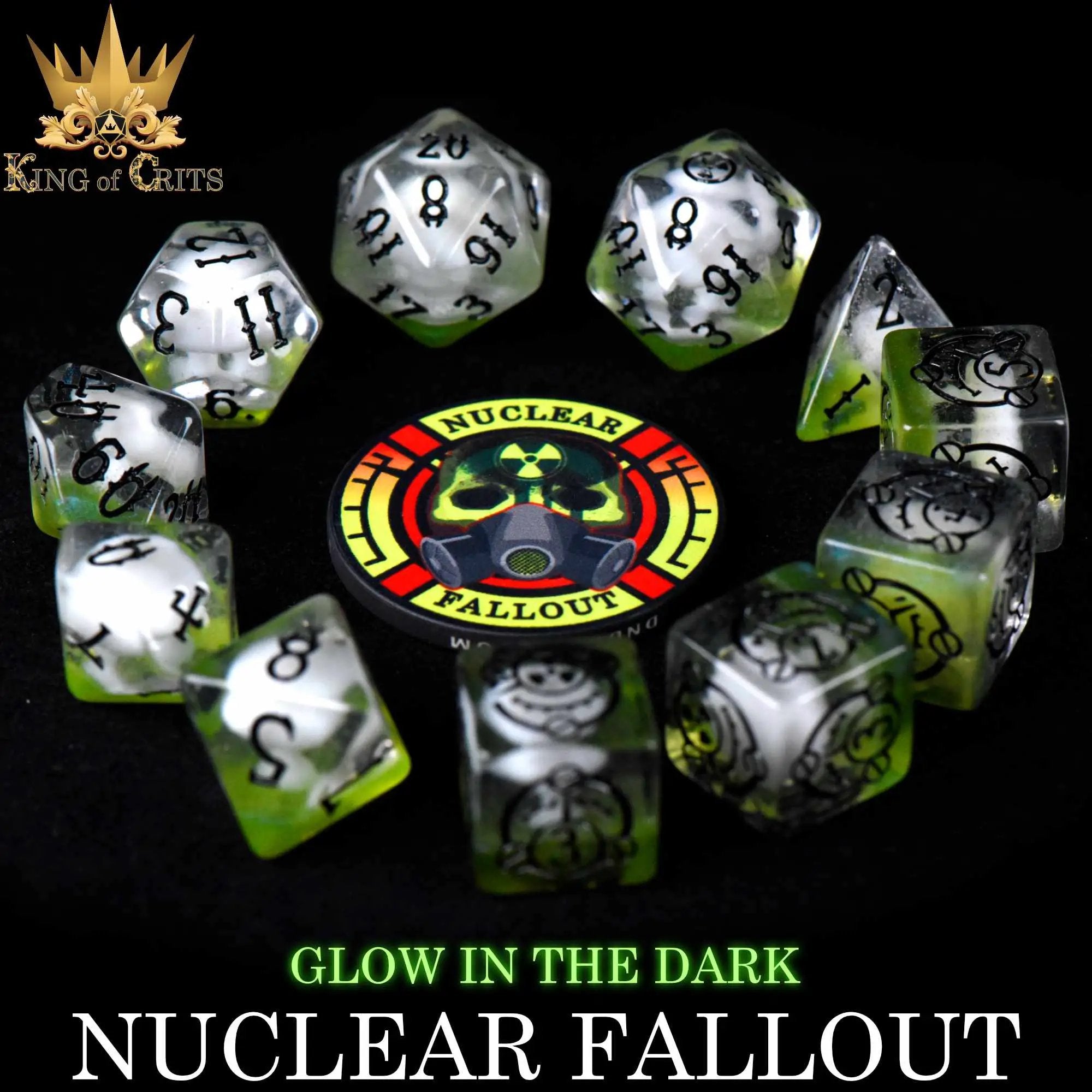 Nuclear Fallout 11 Dice Set (Glow) by DNDDICE.COM