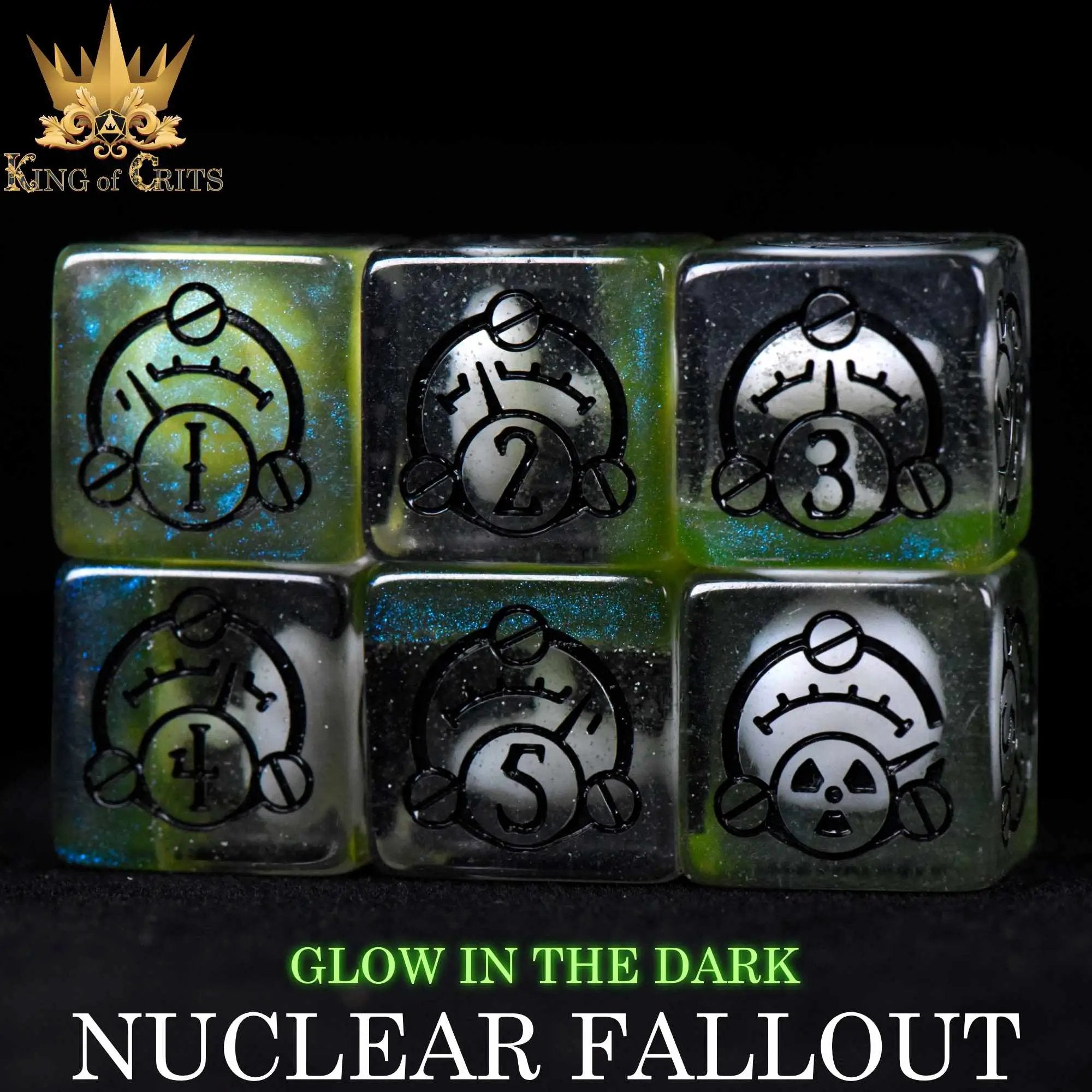 Nuclear Fallout 11 Dice Set (Glow) by DNDDICE.COM