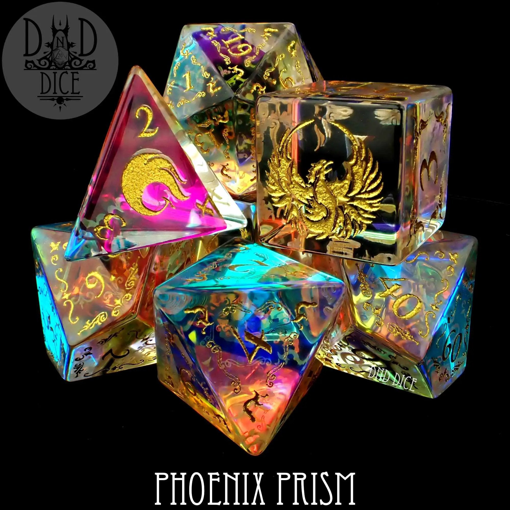 Phoenix Prism Glass Dice Set (Gift Box) by DNDDICE.COM
