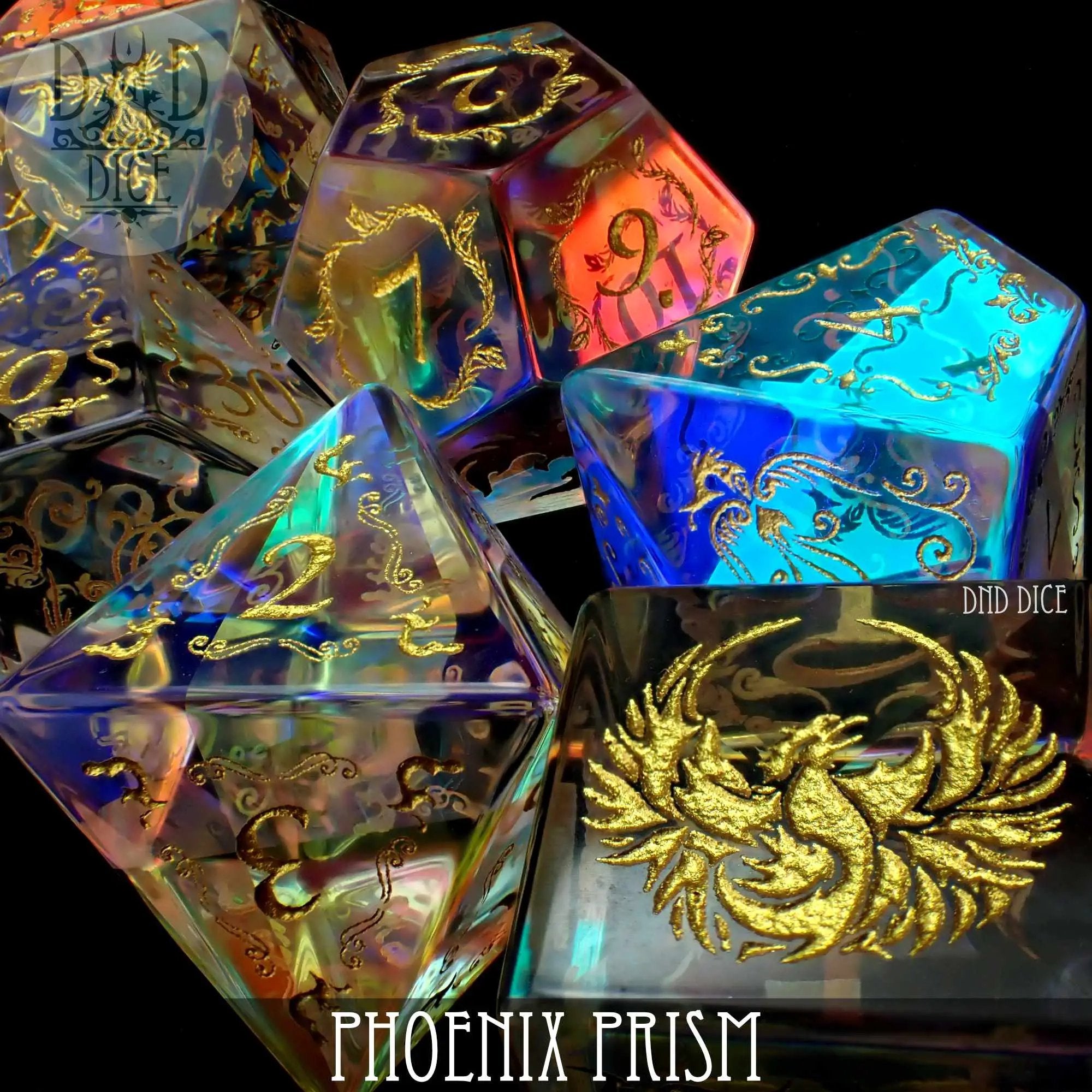 Phoenix Prism Glass Dice Set (Gift Box) by DNDDICE.COM