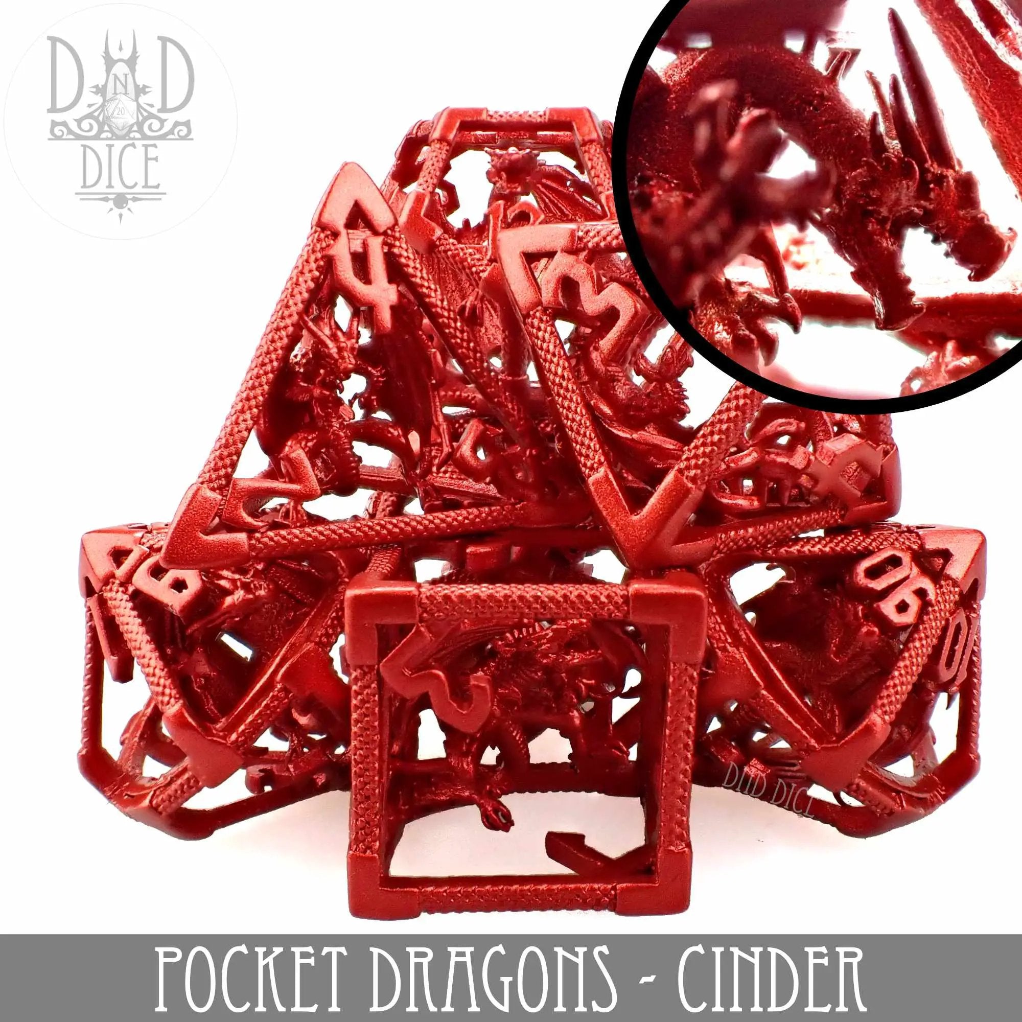 Pocket Dragons Cinder - Metal Dice Set (Gift Box) by DNDDICE.COM