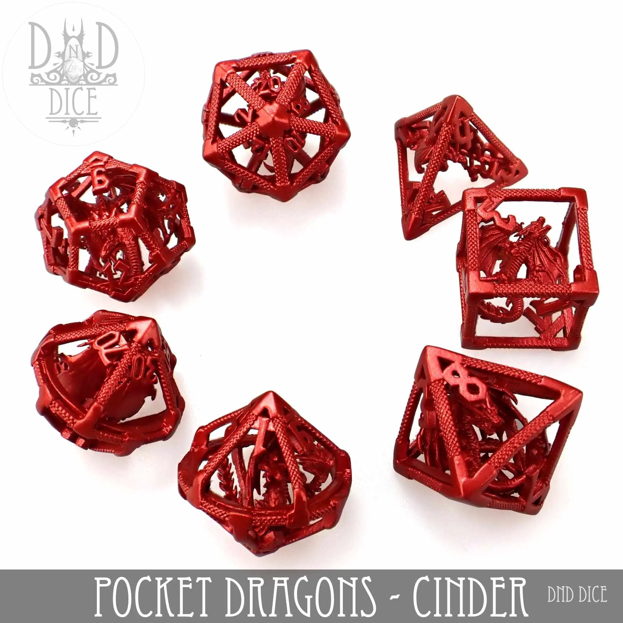 Pocket Dragons Cinder - Metal Dice Set (Gift Box) by DNDDICE.COM