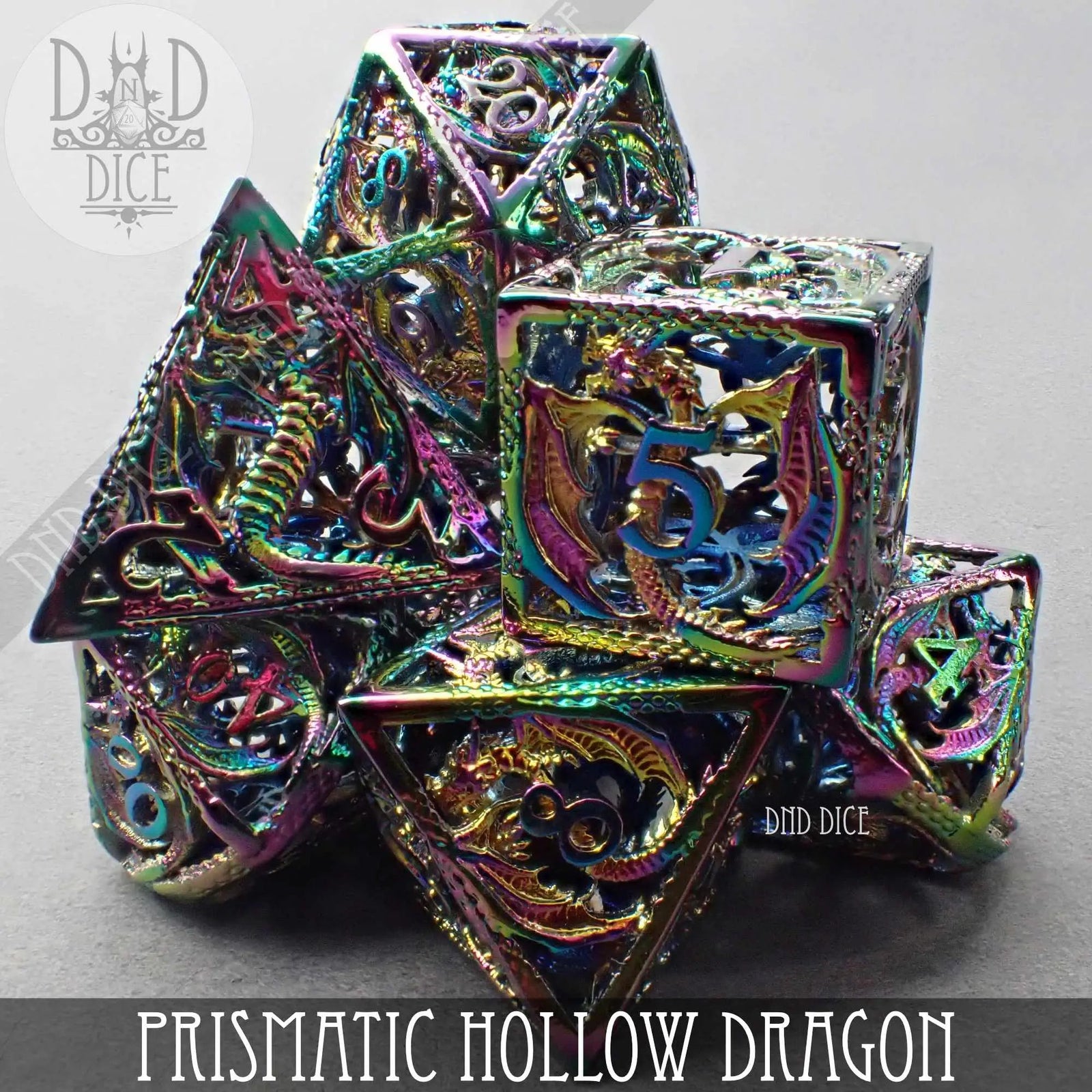 Prismatic Dragon Metal Dice Set (Gift Box) by DNDDICE.COM