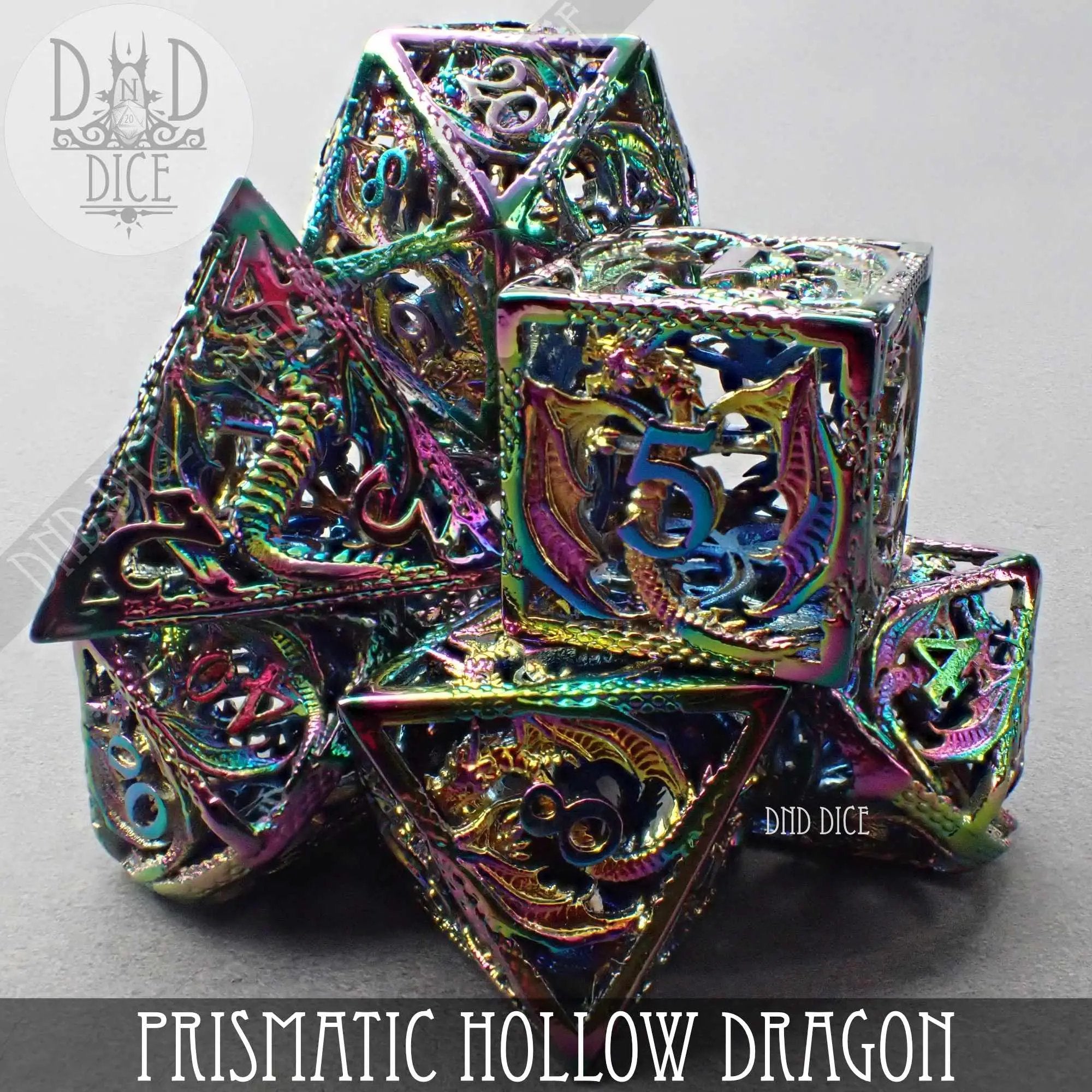 Prismatic Dragon Metal Dice Set (Gift Box) by DNDDICE.COM