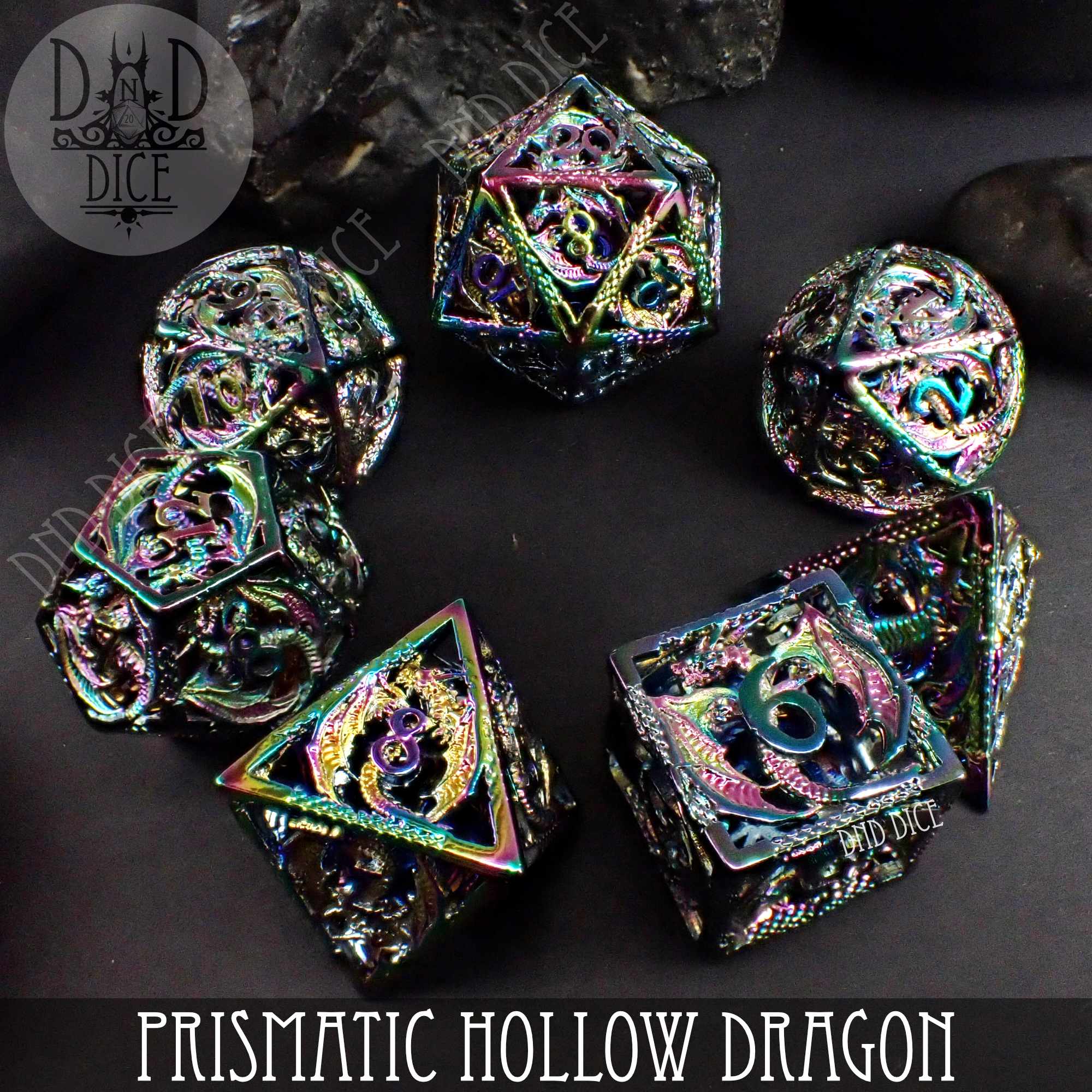 Prismatic Dragon Metal Dice Set (Gift Box) by DNDDICE.COM