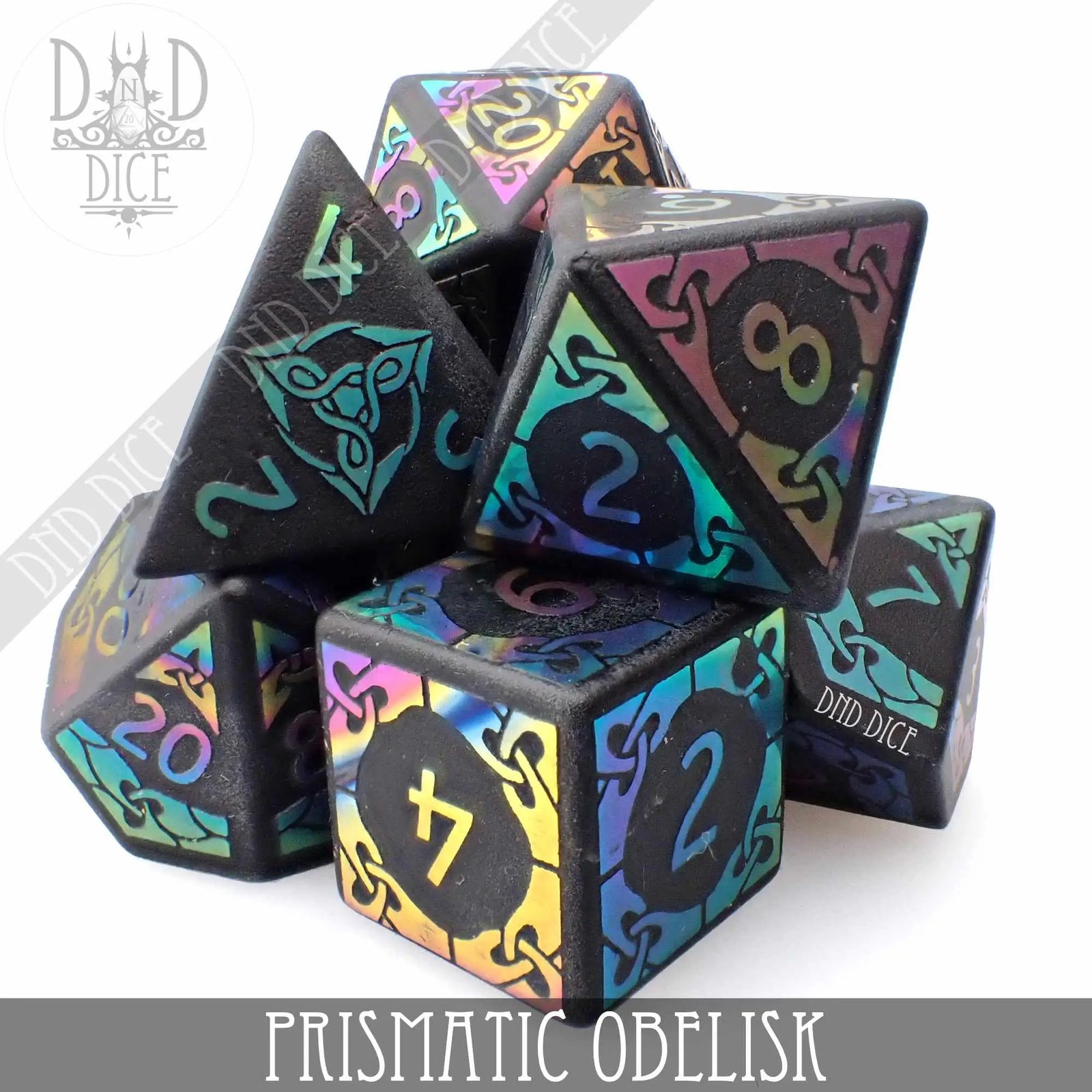 Prismatic Obelisk Obsidian Dice Set (Gift Box) by DNDDICE.COM