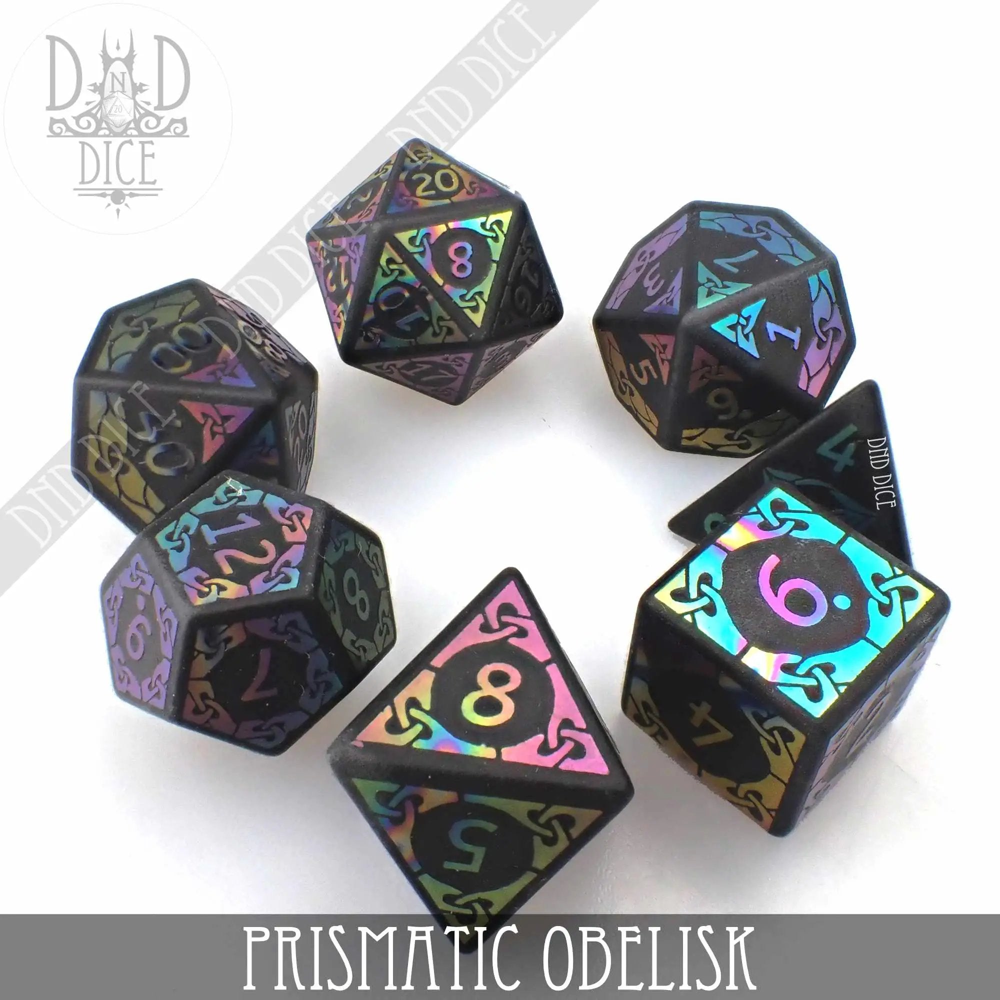 Prismatic Obelisk Obsidian Dice Set (Gift Box) by DNDDICE.COM