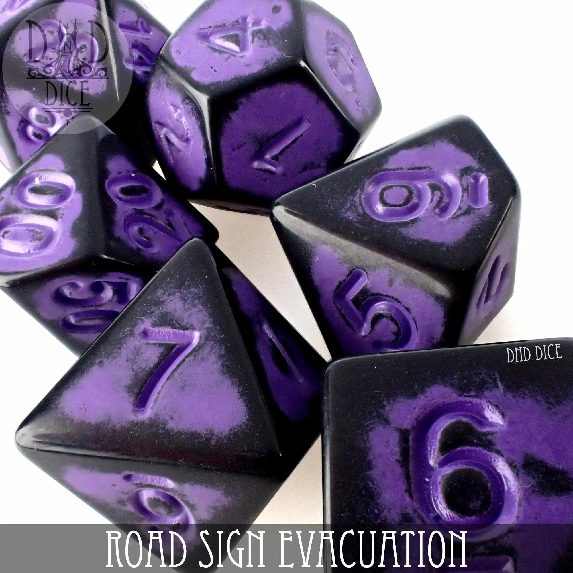 Road Sign Evacuation Dice Set by DNDDICE.COM