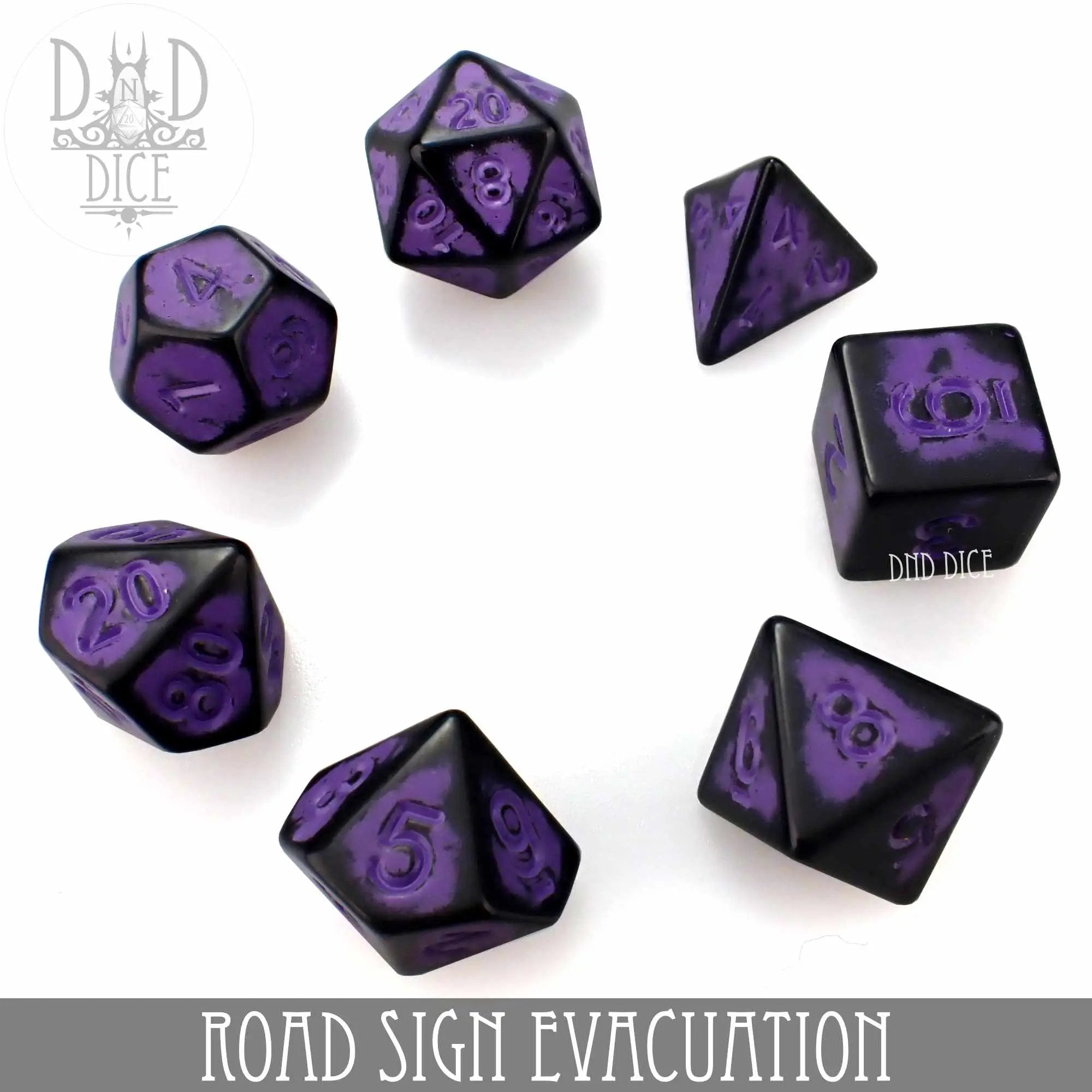 Road Sign Evacuation Dice Set by DNDDICE.COM