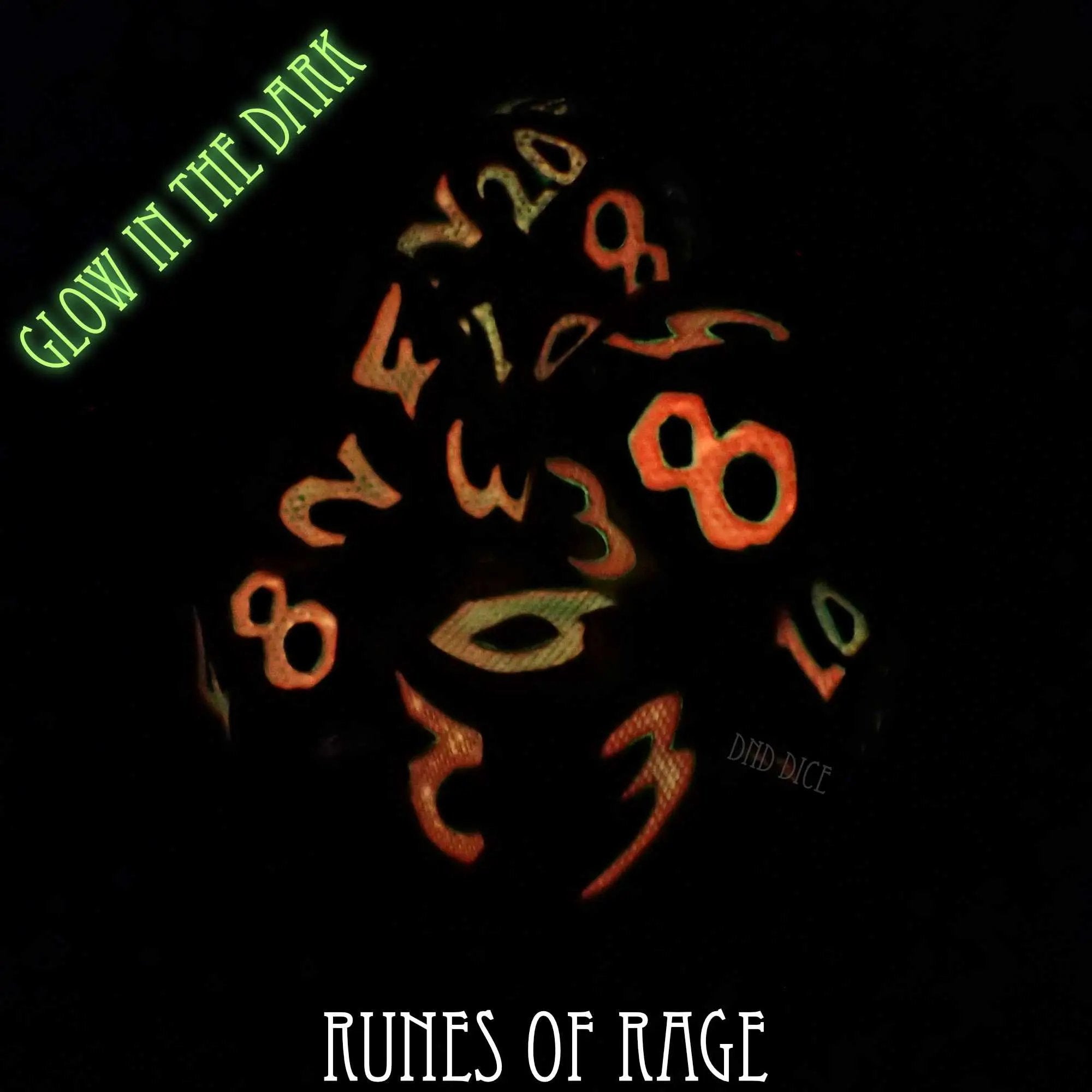 Runes of Rage Glow in the Dark Metal Dice Set by DNDDICE.COM