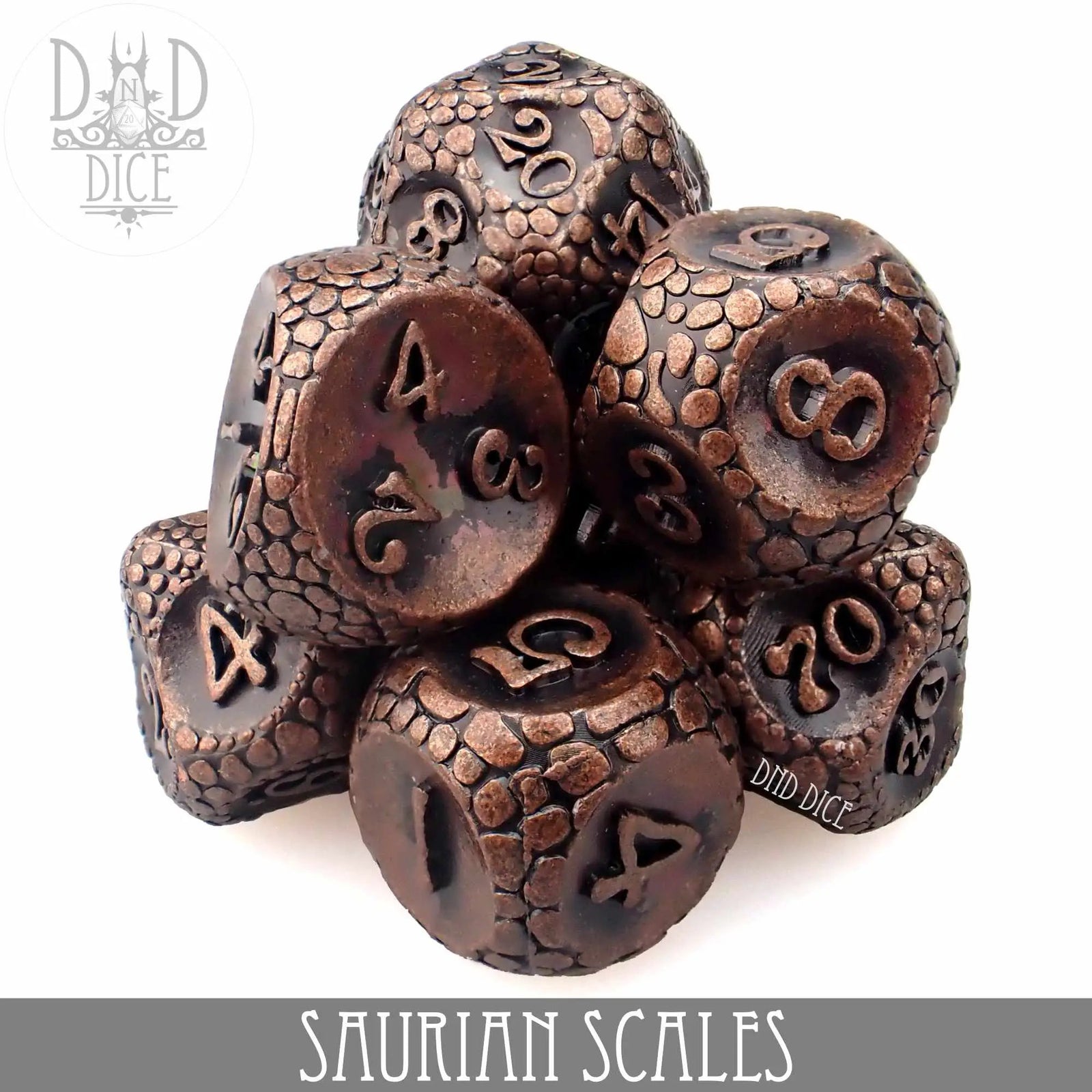 Saurian Scales Metal Dice Set by DNDDICE.COM