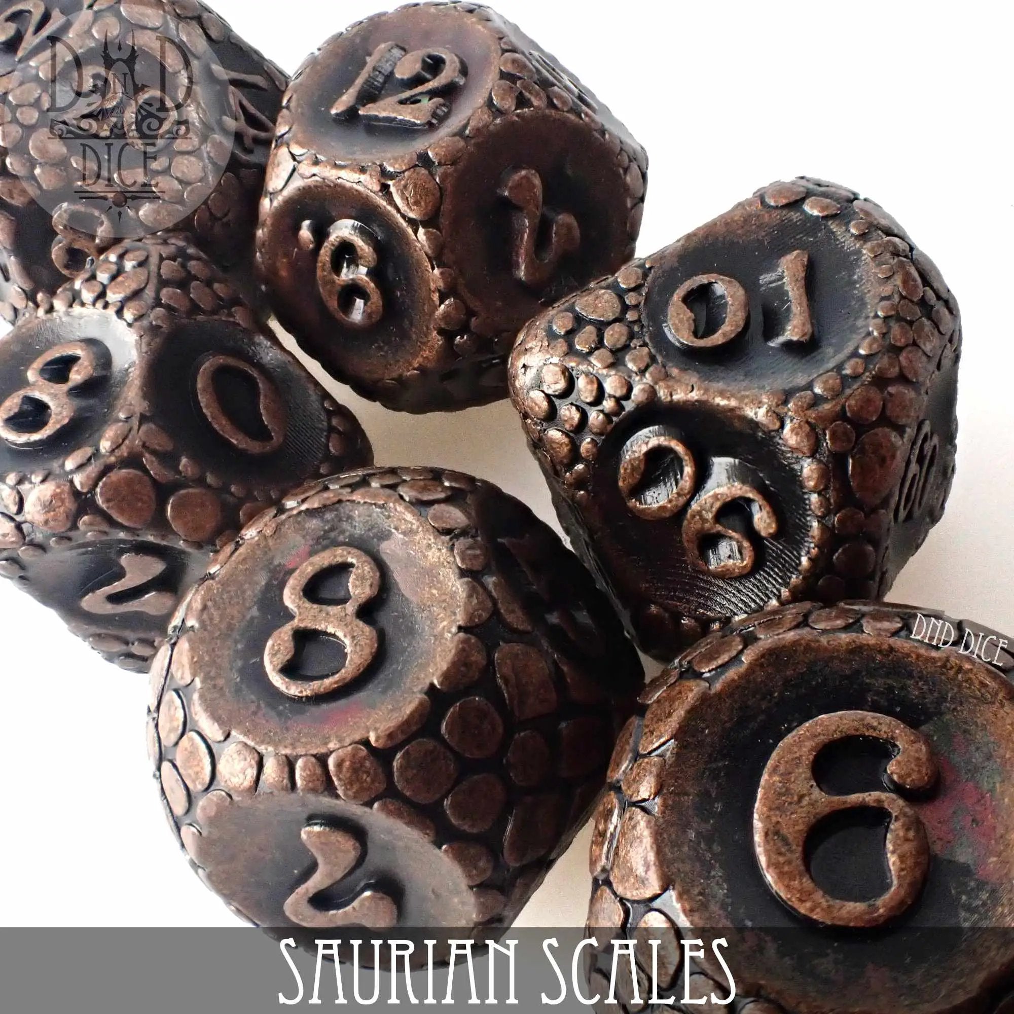 Saurian Scales Metal Dice Set by DNDDICE.COM